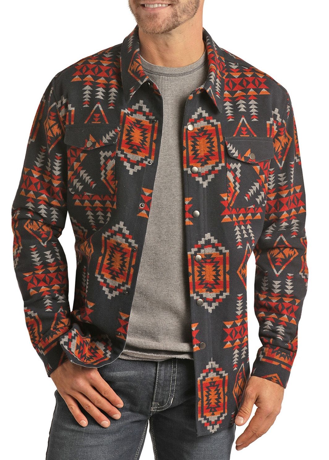 Rock and Roll Cowboy Men's Navy Aztec Border Jacket