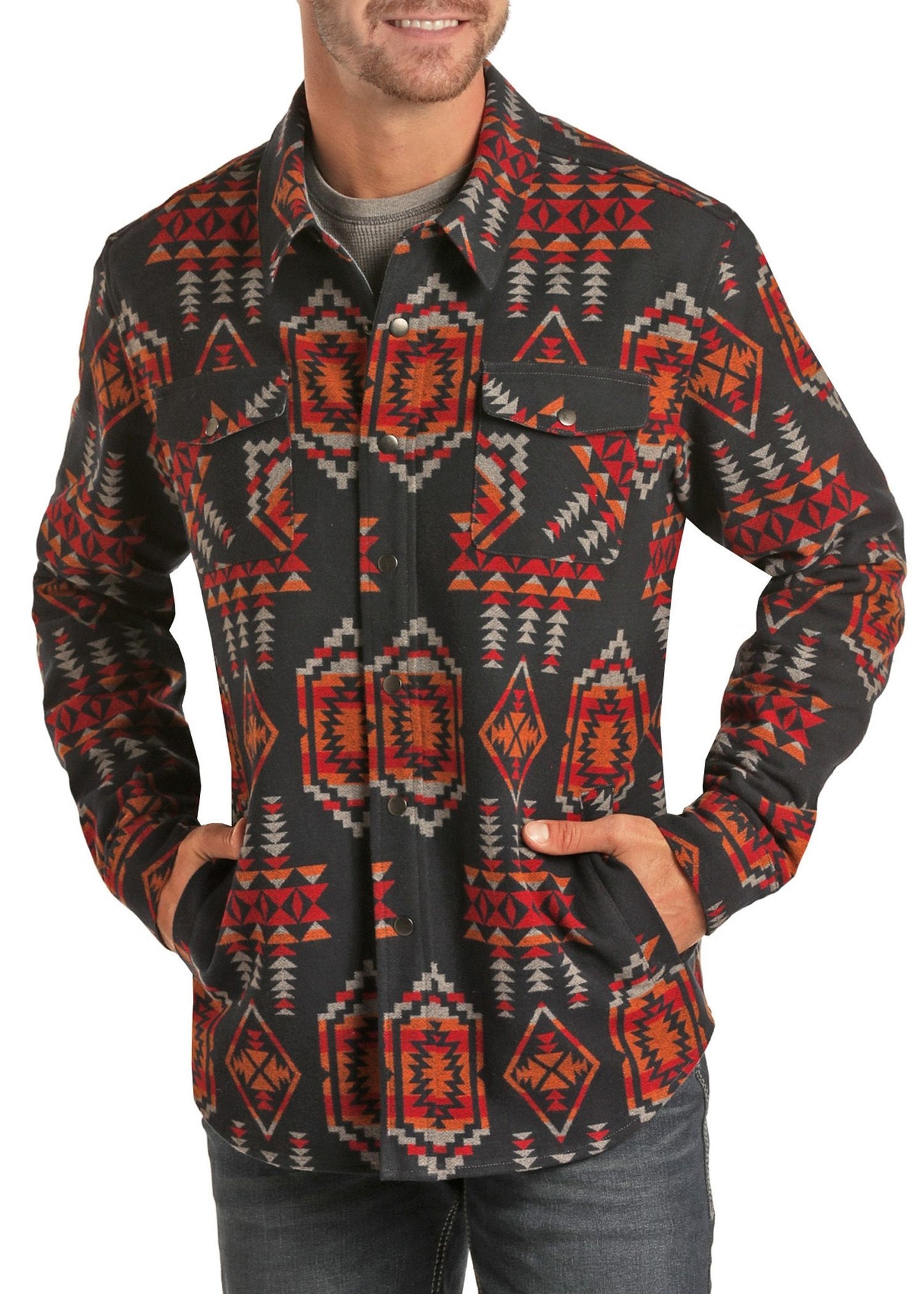 Rock and Roll Cowboy Men's Navy Aztec Border Jacket