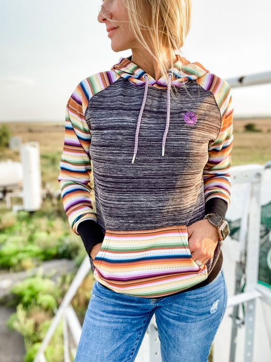 Hooey Ladies Black Space Dye Hoody with Serape Design