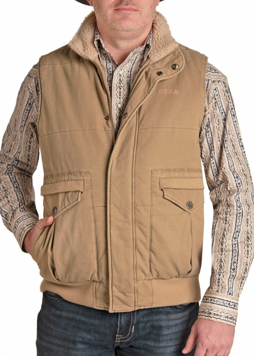 Men's Solid Brushed Cotton Canvas Vest In Tan 98-1027