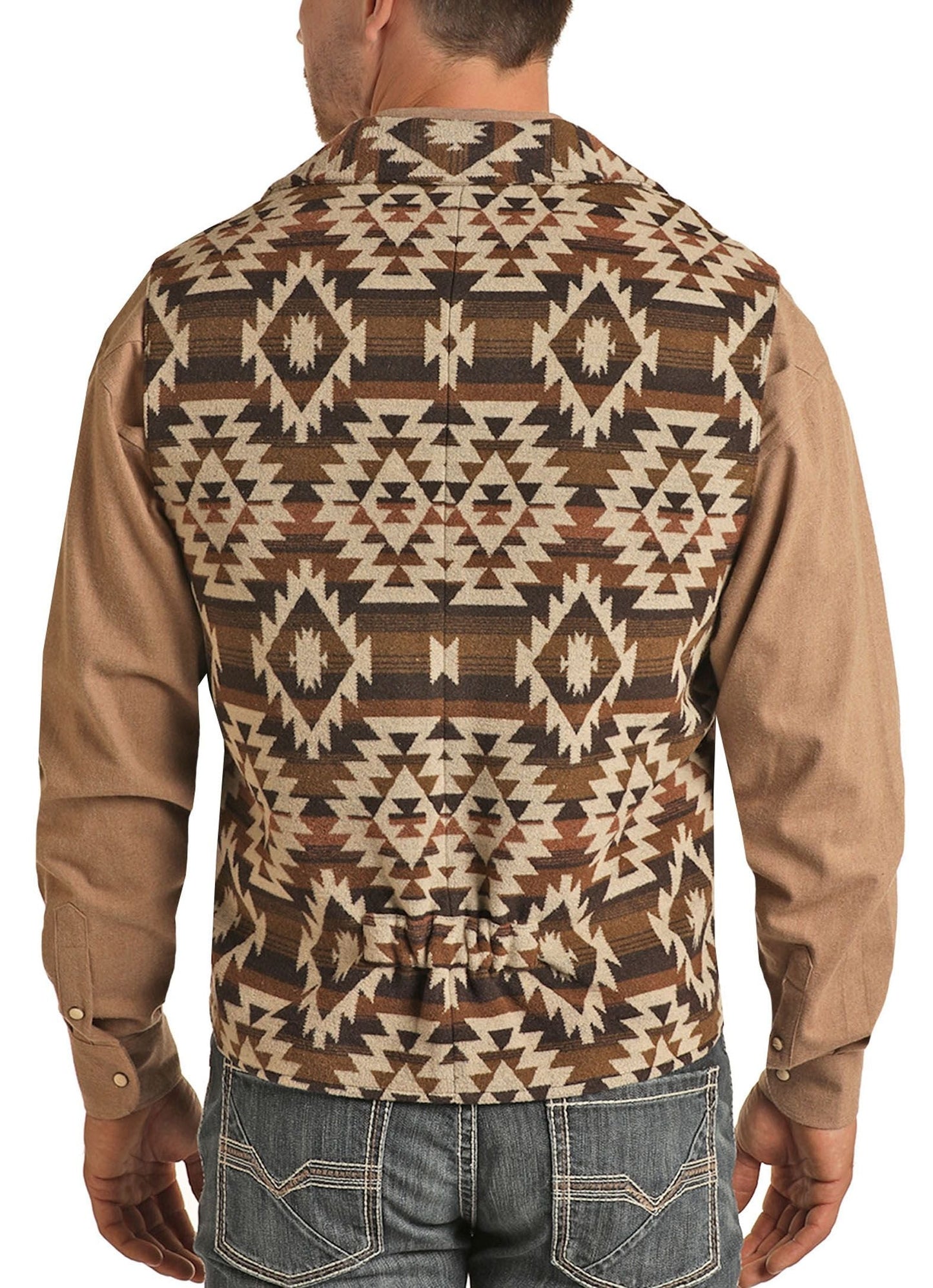 Powder River Tan Aztec Print Wool Jacquard Vest