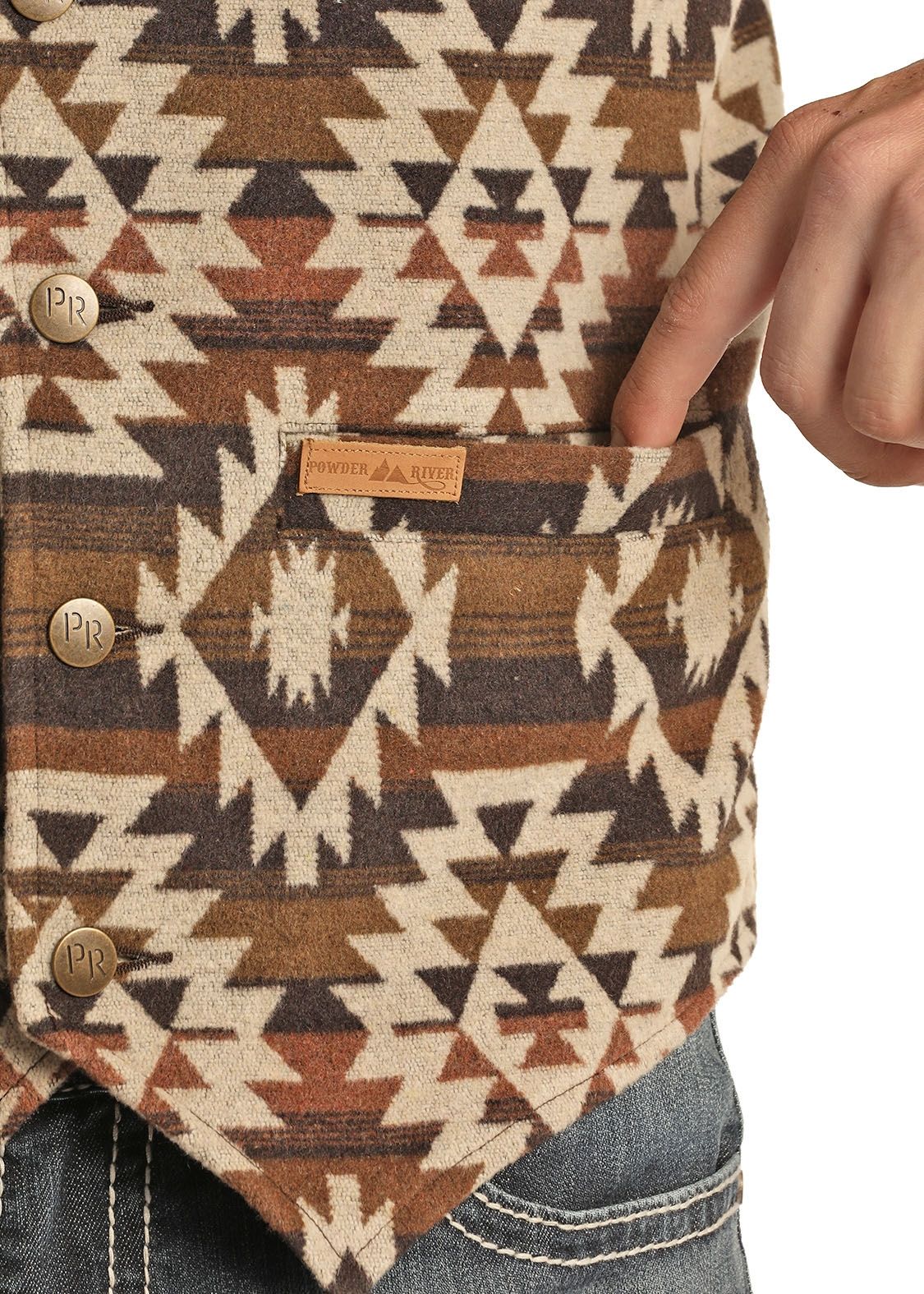 Powder River Tan Aztec Print Wool Jacquard Vest