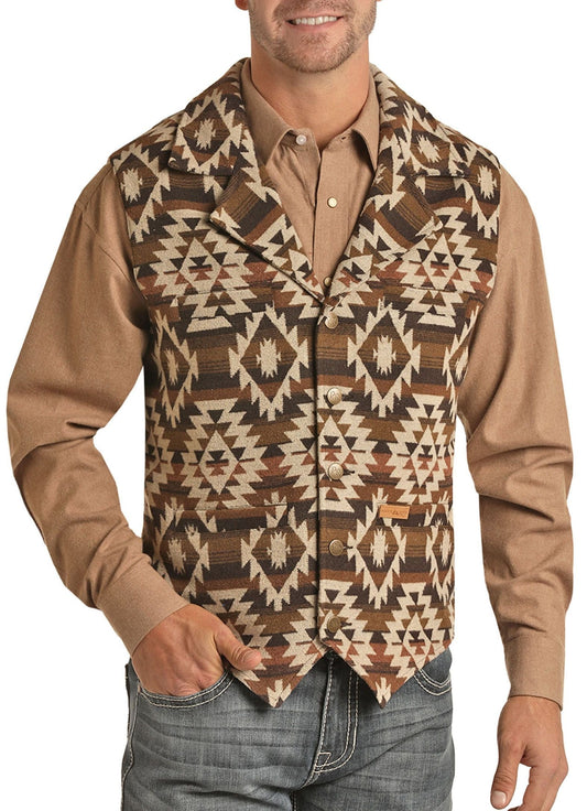 Powder River Tan Aztec Print Wool Jacquard Vest