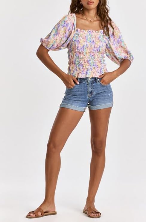 DEAR JOHN Mid Rise Frayed Hem Ava Roll Up Short in Paoleza