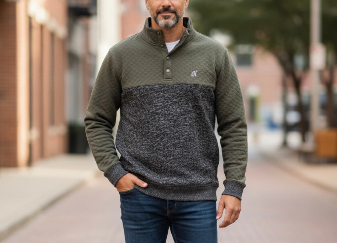 Stevie Pullover in Charcoal and Quilted Accents