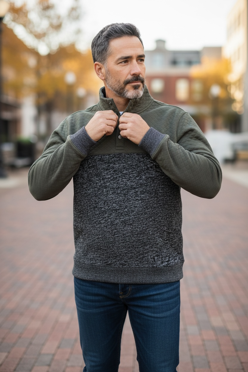 Stevie Pullover in Charcoal and Quilted Accents