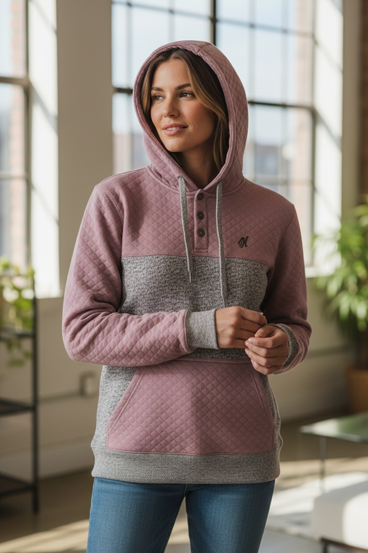 Ladies Jimmy Hoody In Gray With Purple Quilted Pattern HH1202PLGY