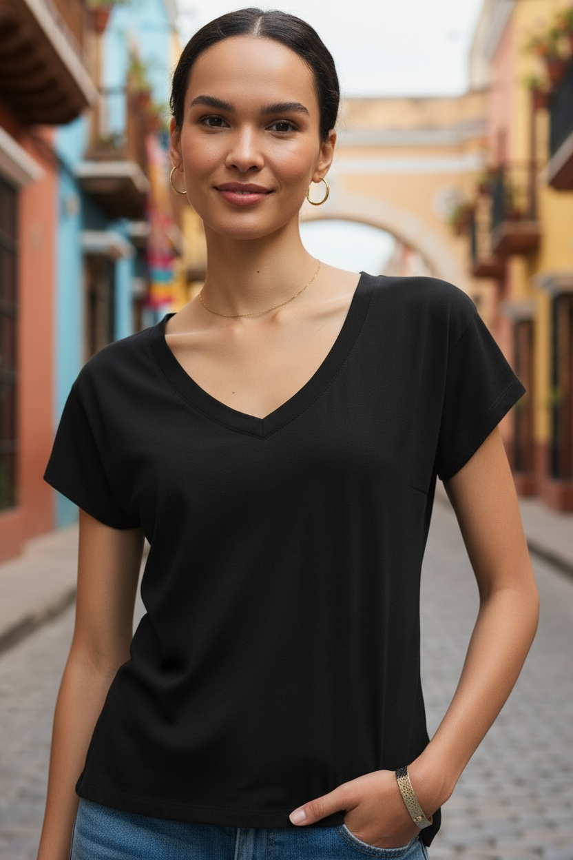 Modern V-Neck Tee in Black by Z Supply