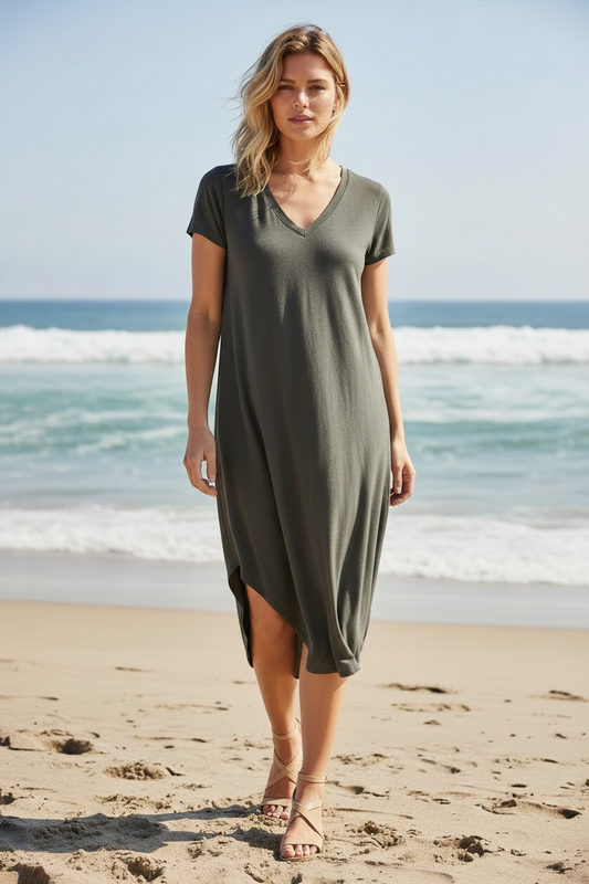 Short Sleeve Reverie Dress in Seaweed by Z Supply ZD213342