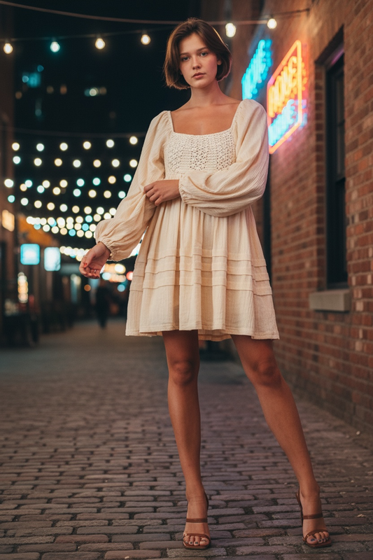 Miss Me Crochet Front Woven Dress