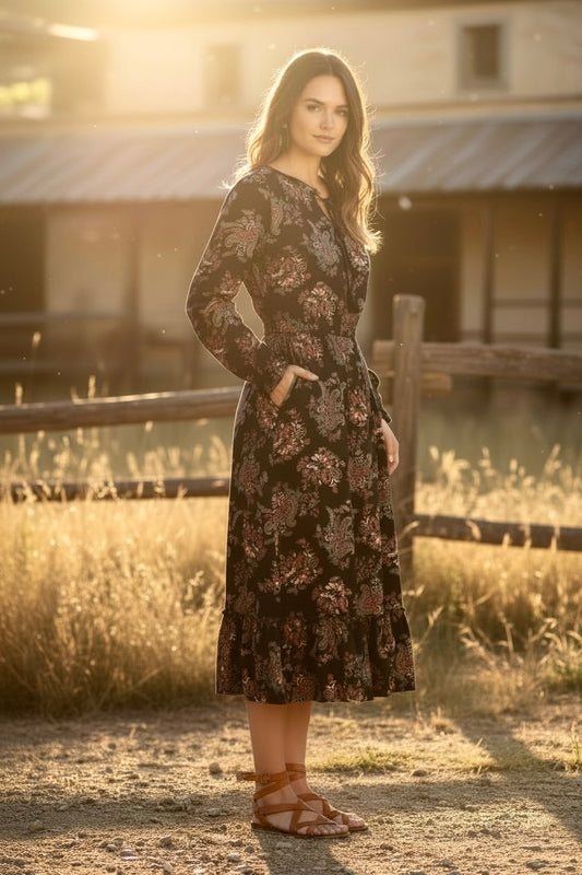 Paisley Print Midi Dress by Rock and Roll Cowgirl 25D1886