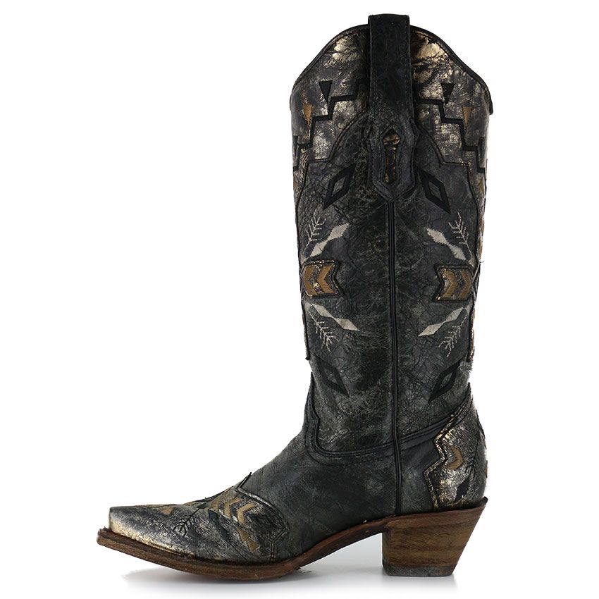 Corral Black Gold Embroidered Boots