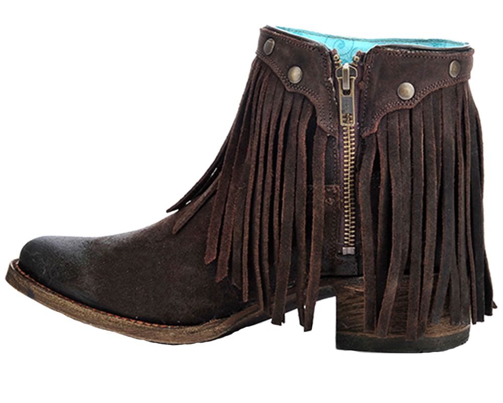 Corral Brown Studded Fringe Bootie