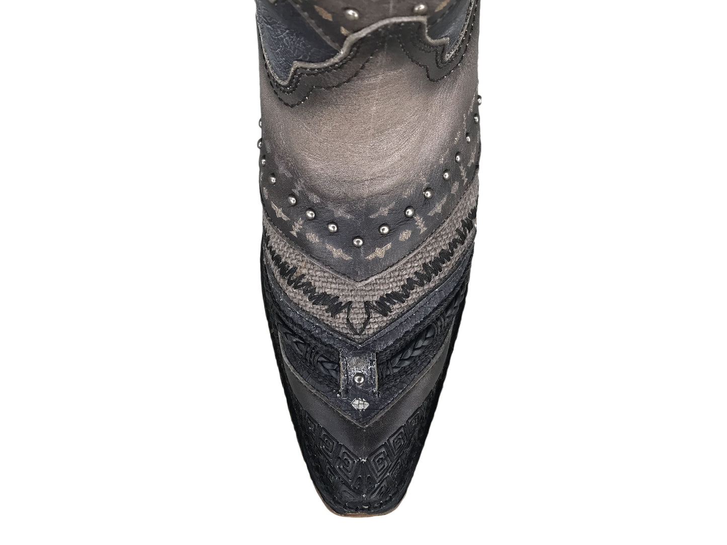 Corral Grey Embroidered and Studs Leather Boots