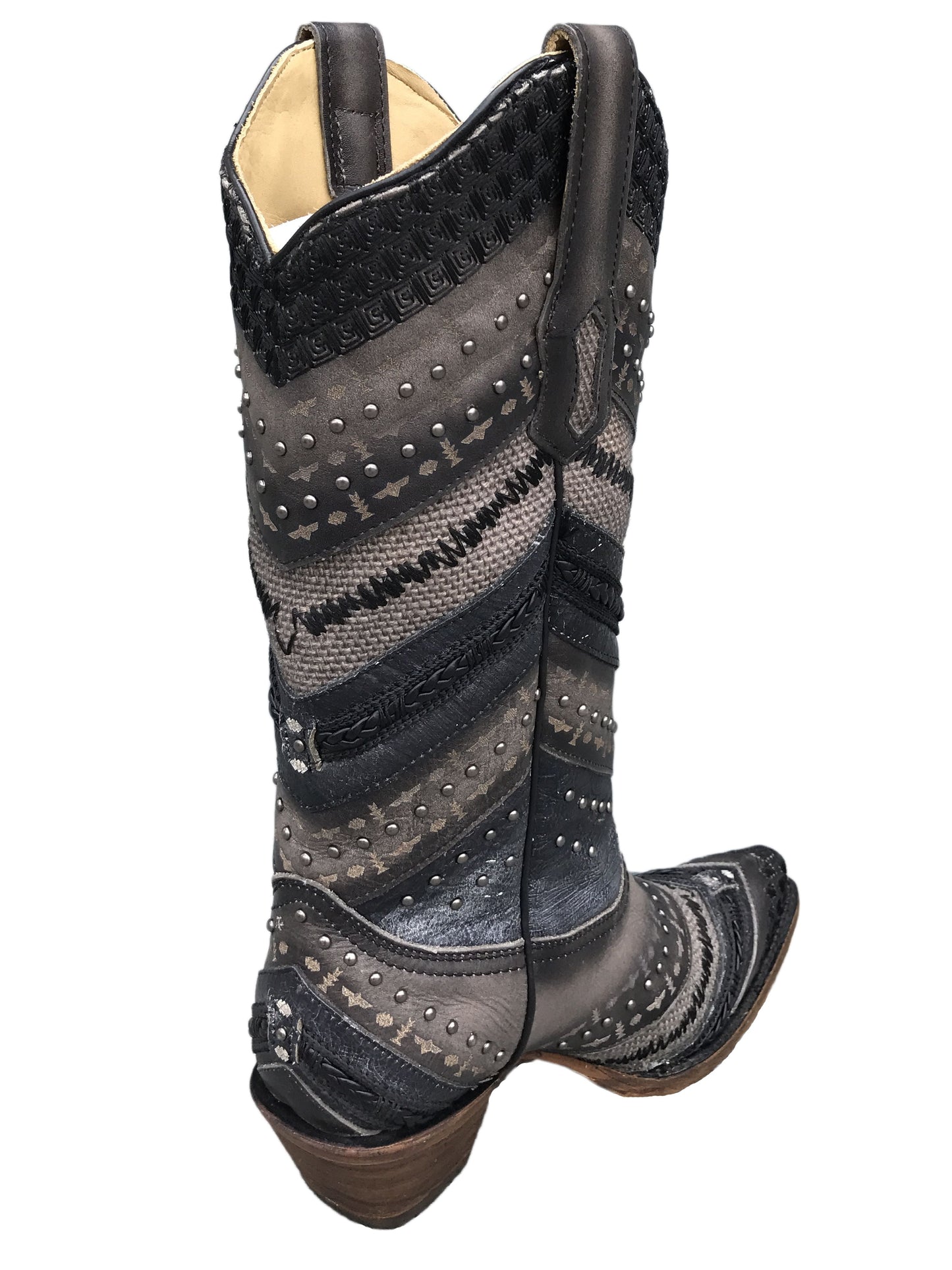 Corral Grey Embroidered and Studs Leather Boots