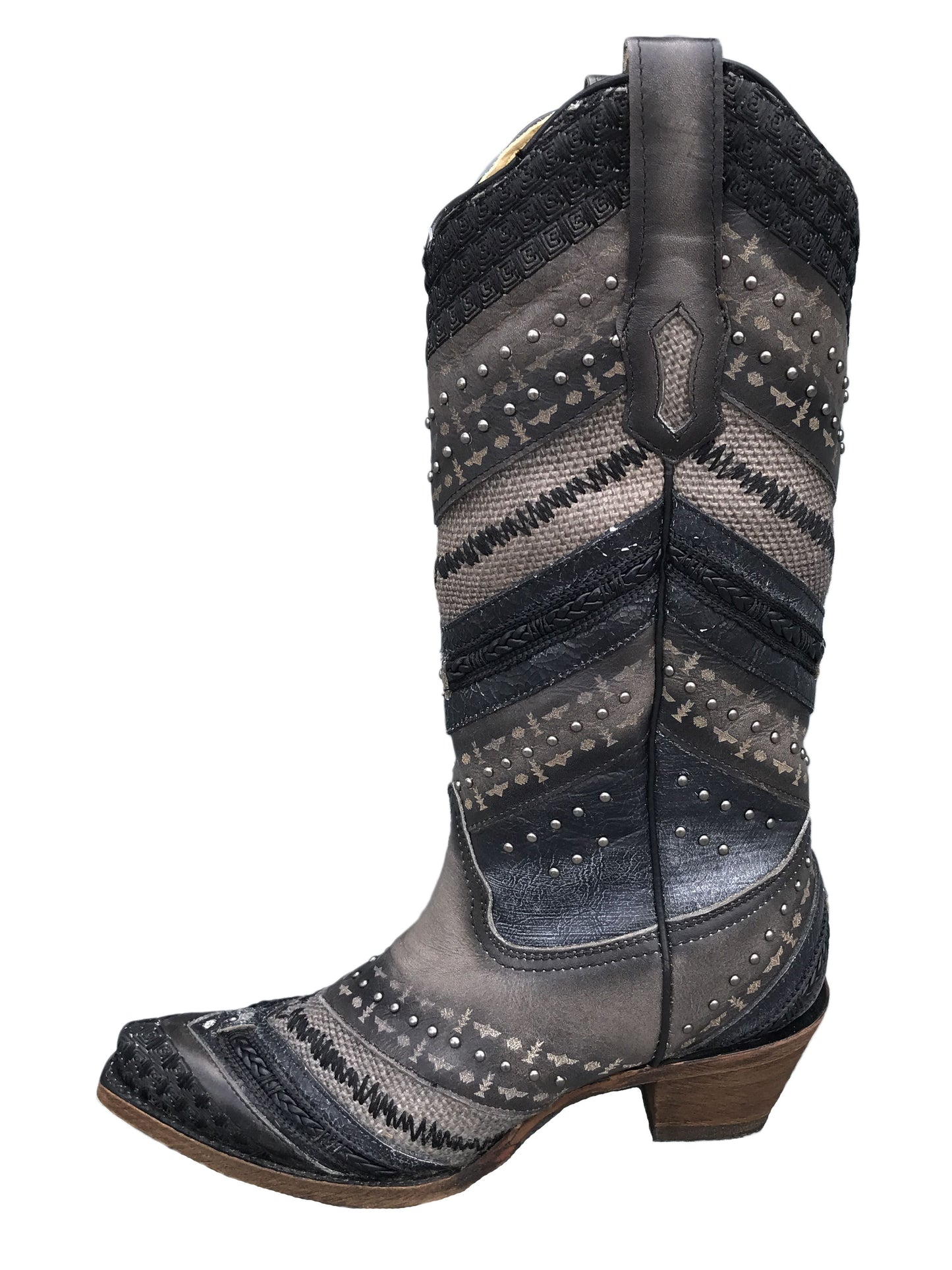 Corral Grey Embroidered and Studs Leather Boots