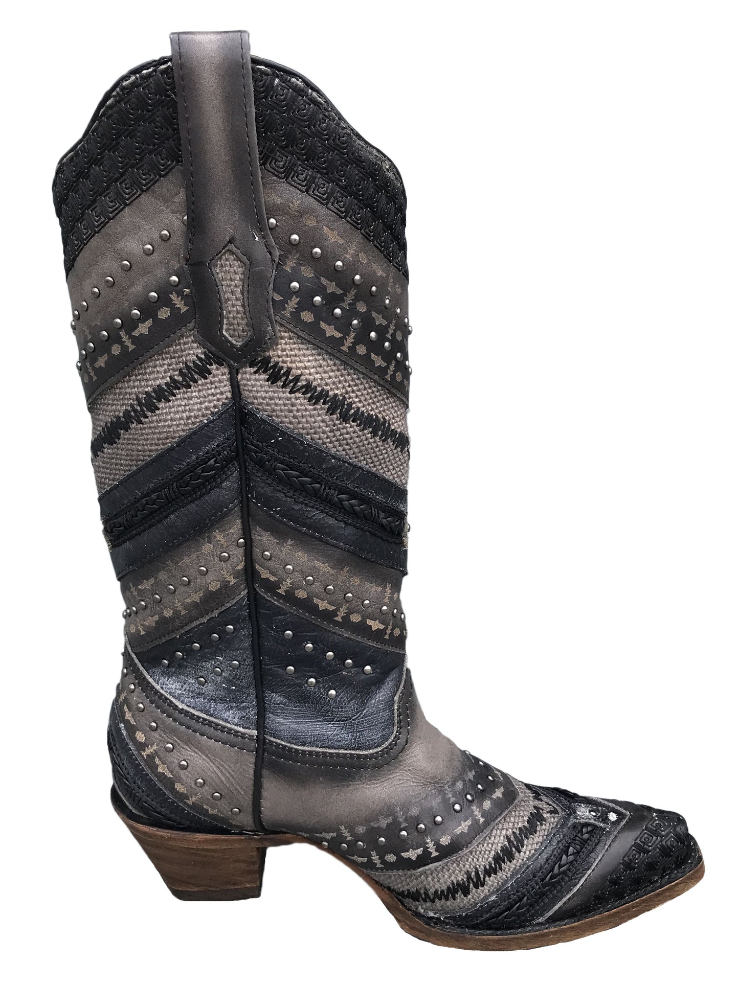 Corral Grey Embroidered and Studs Leather Boots