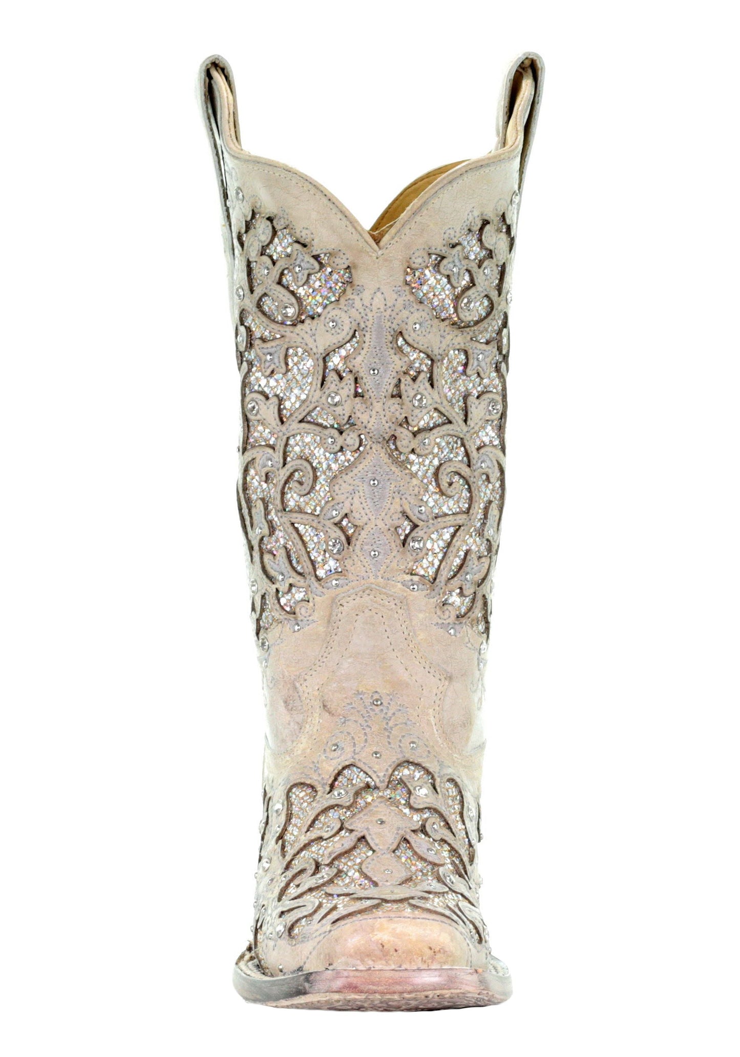 Corral White Leather Glitter Inlay Square Toe Boot with Crystals