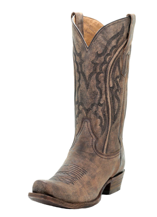 Corral Men's Distressed Brown Embroidered Narrow Square Toe Boots