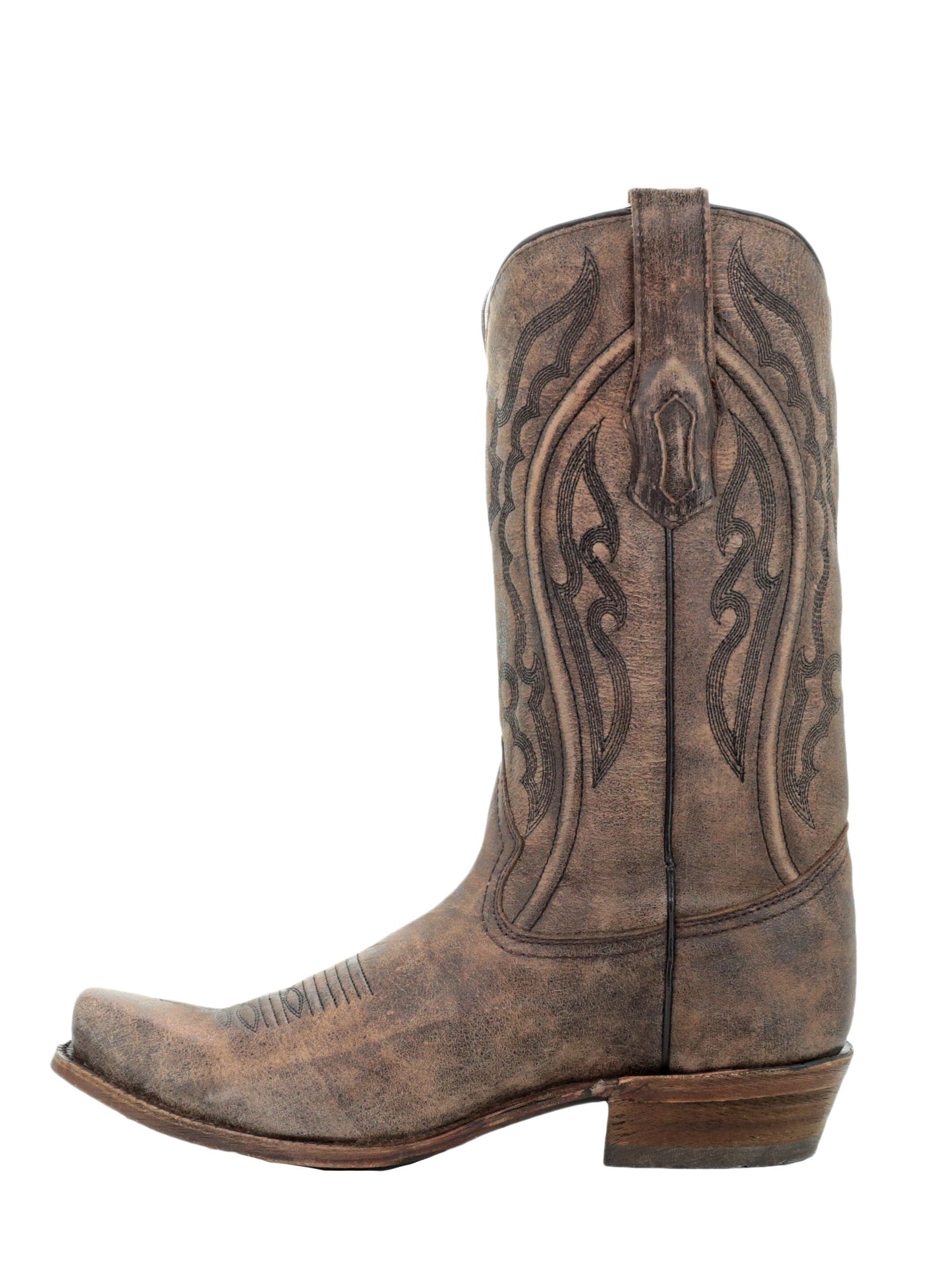 Corral Men's Distressed Brown Embroidered Narrow Square Toe Boots