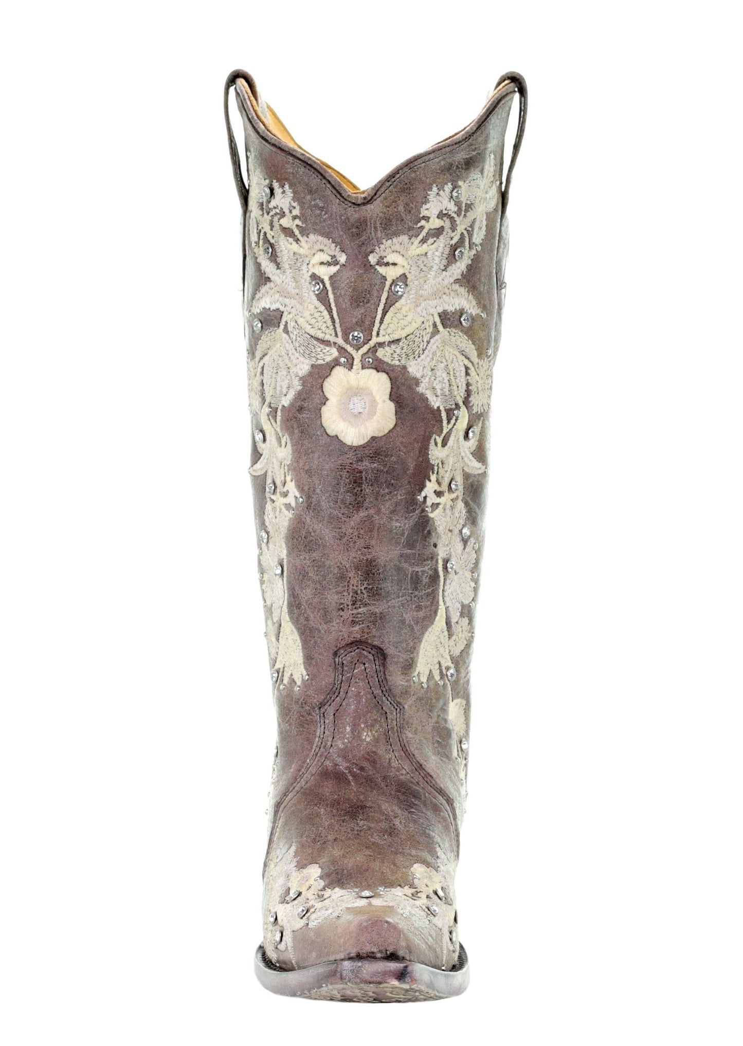 Corral Tobacco Floral Embroidered Crystal and Stud Boots