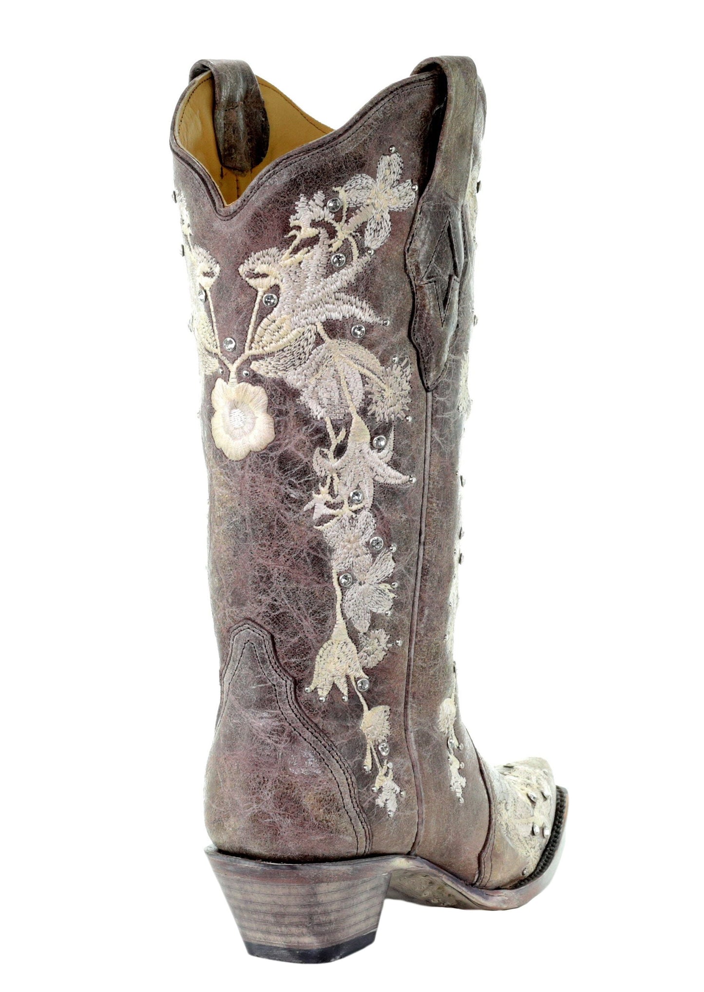 Corral Tobacco Floral Embroidered Crystal and Stud Boots