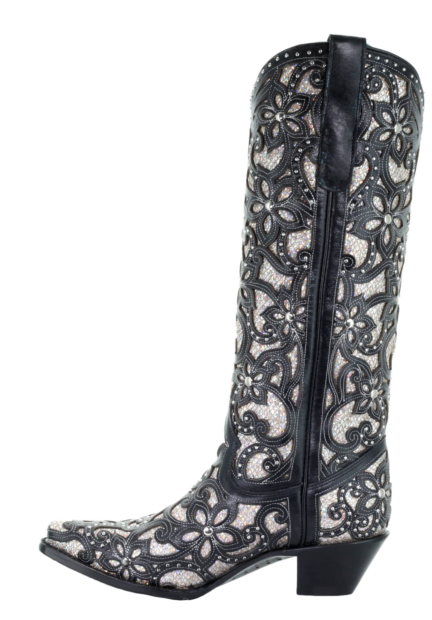 Corral Black Floral Glitter Inlay Boots