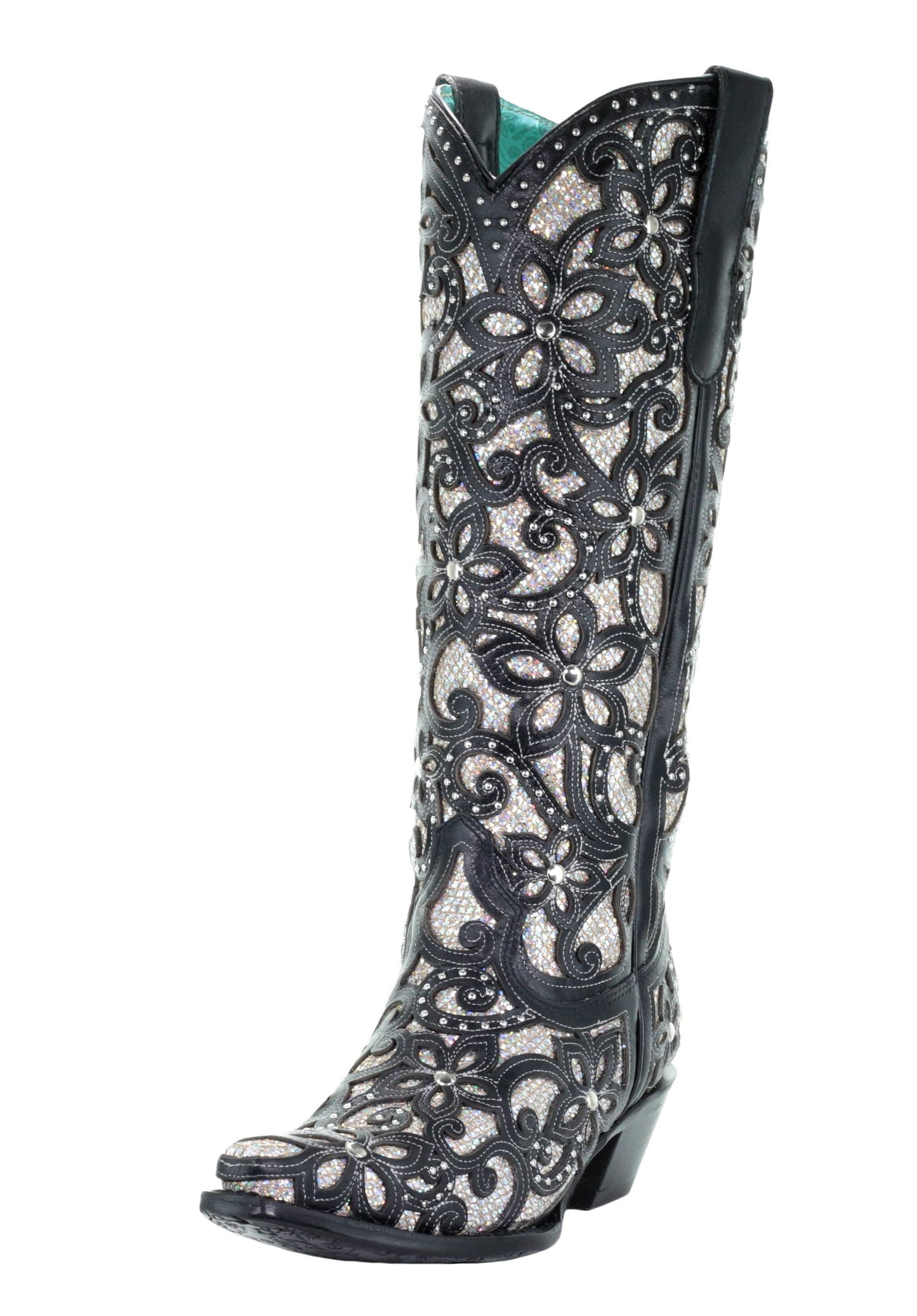 Corral Black Floral Glitter Inlay Boots