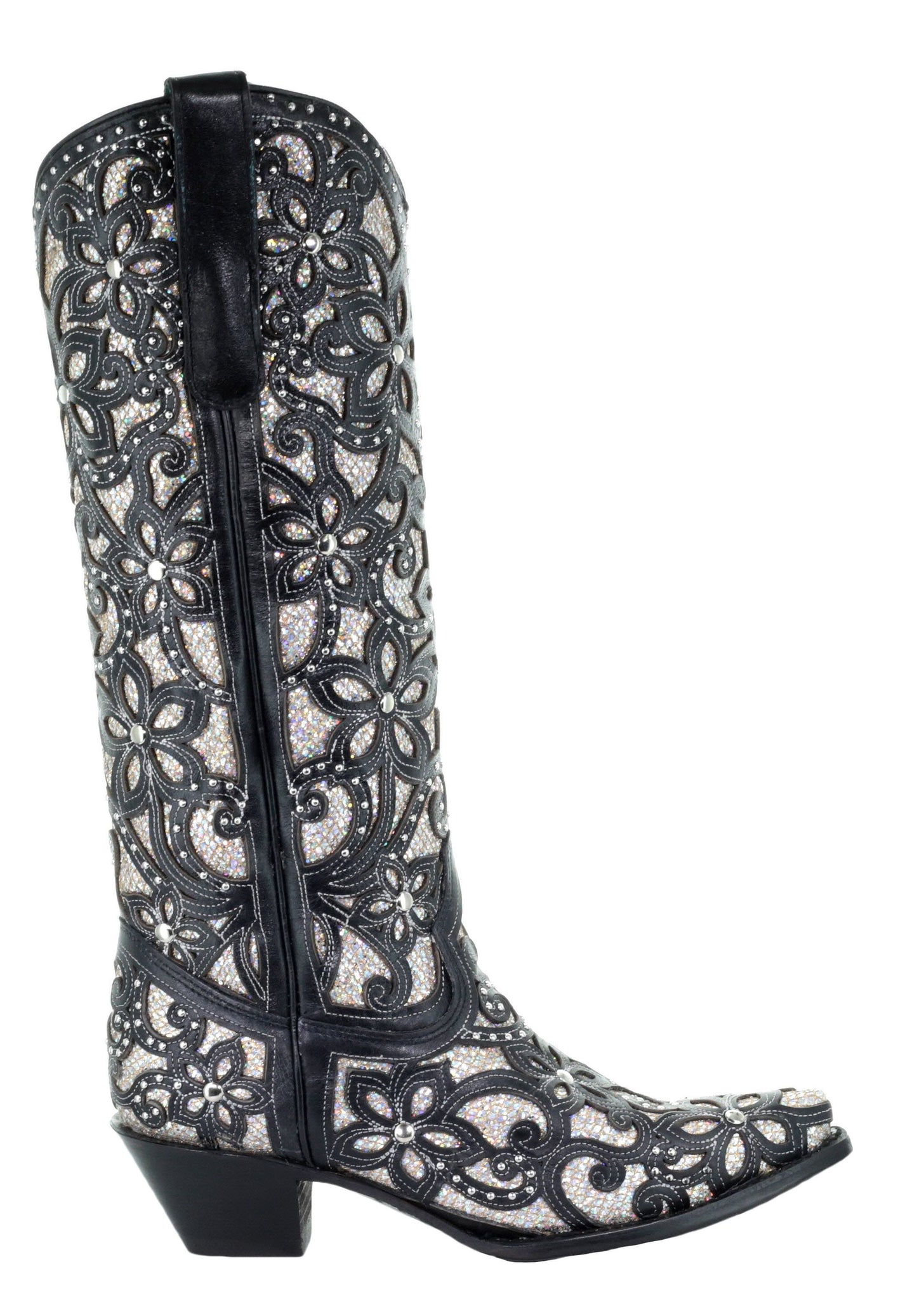 Corral Black Floral Glitter Inlay Boots