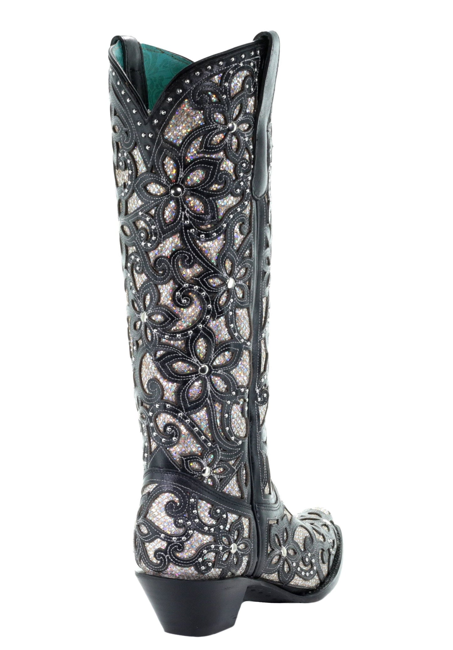 Corral Black Floral Glitter Inlay Boots