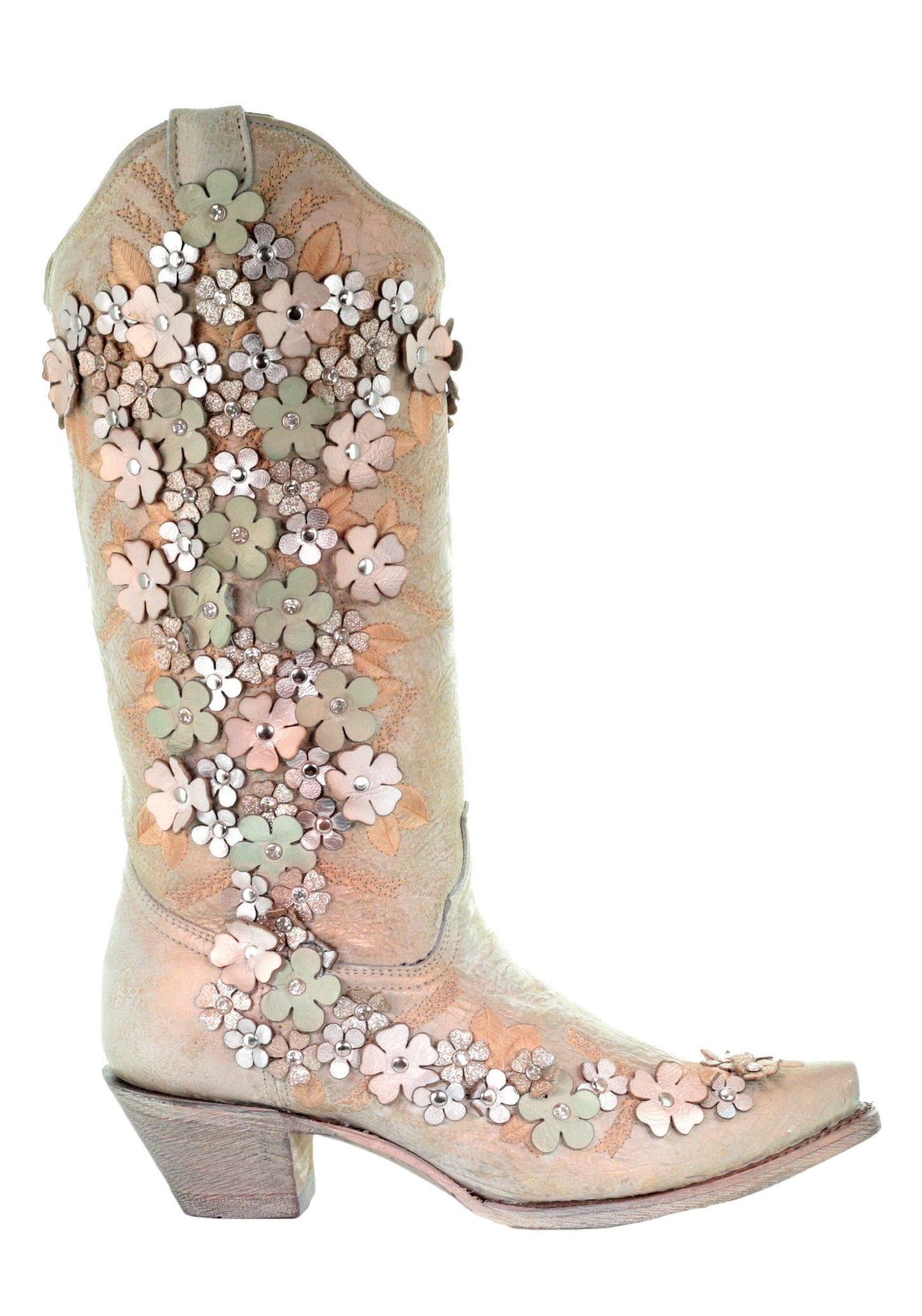 Corral Mint Floral Crystal and Studs Embroidered Boots