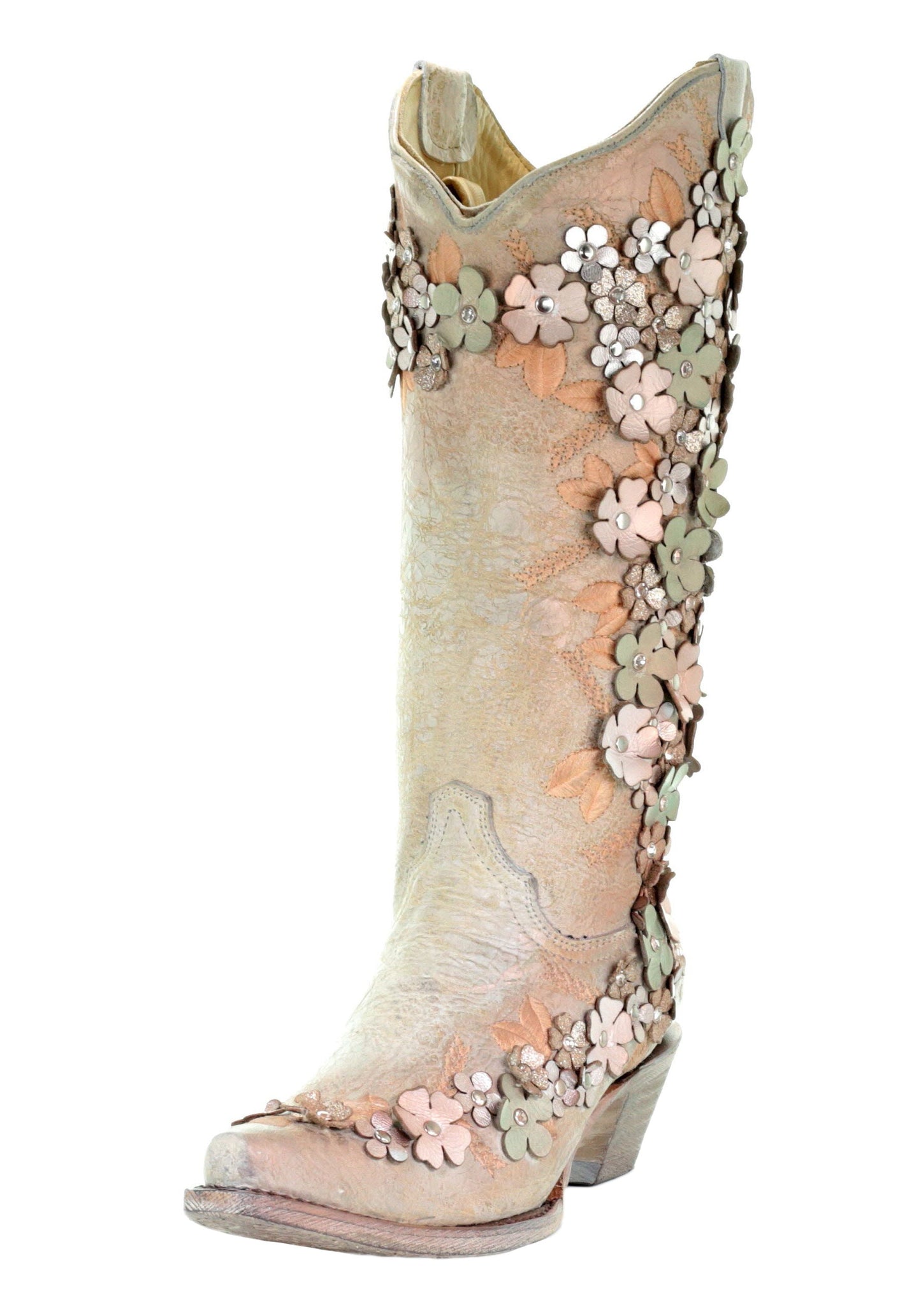 Corral Mint Floral Crystal and Studs Embroidered Boots