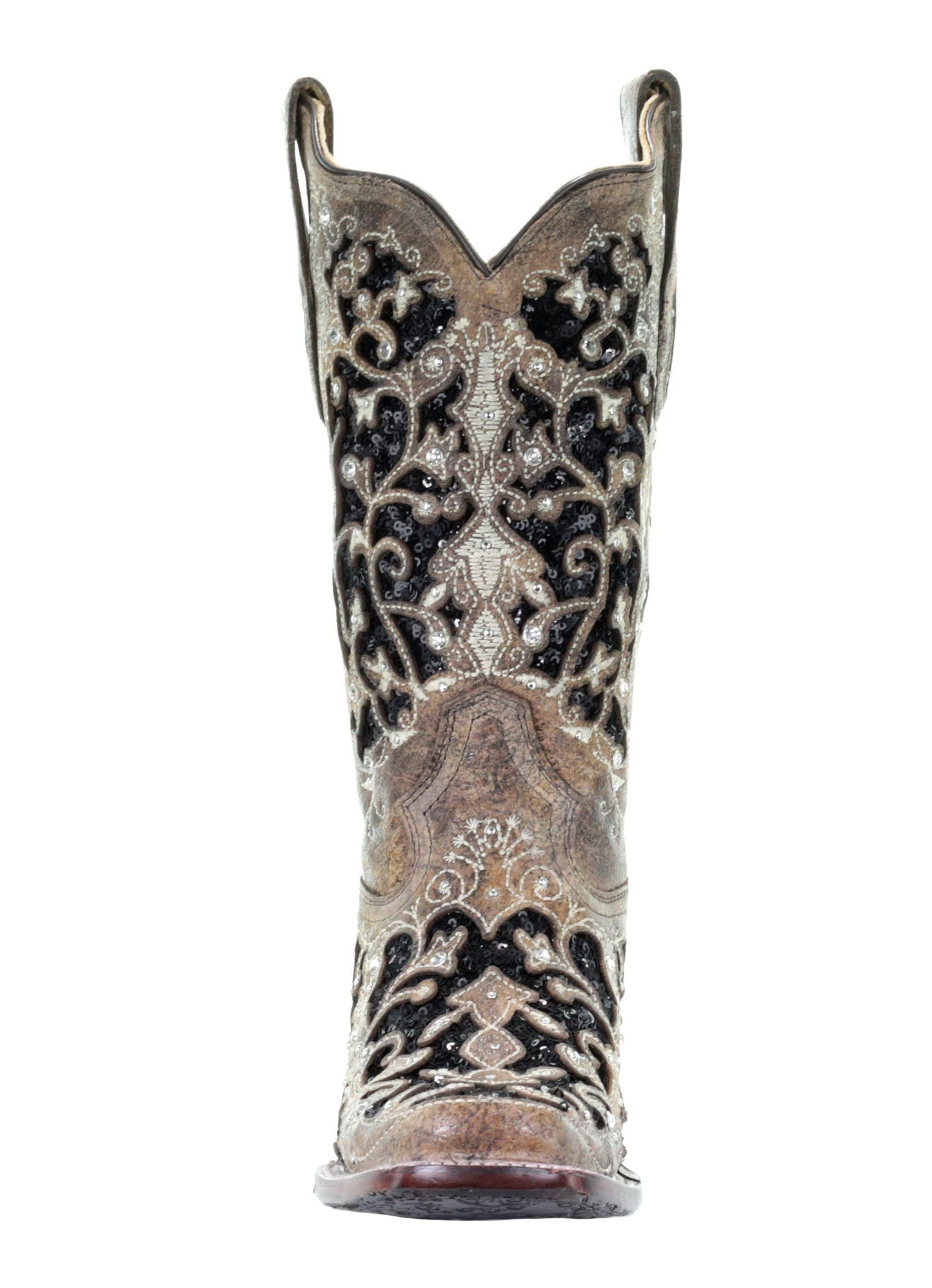 Corral Floral Embroidered Glitter Inlay and Studs Square Toe Boots