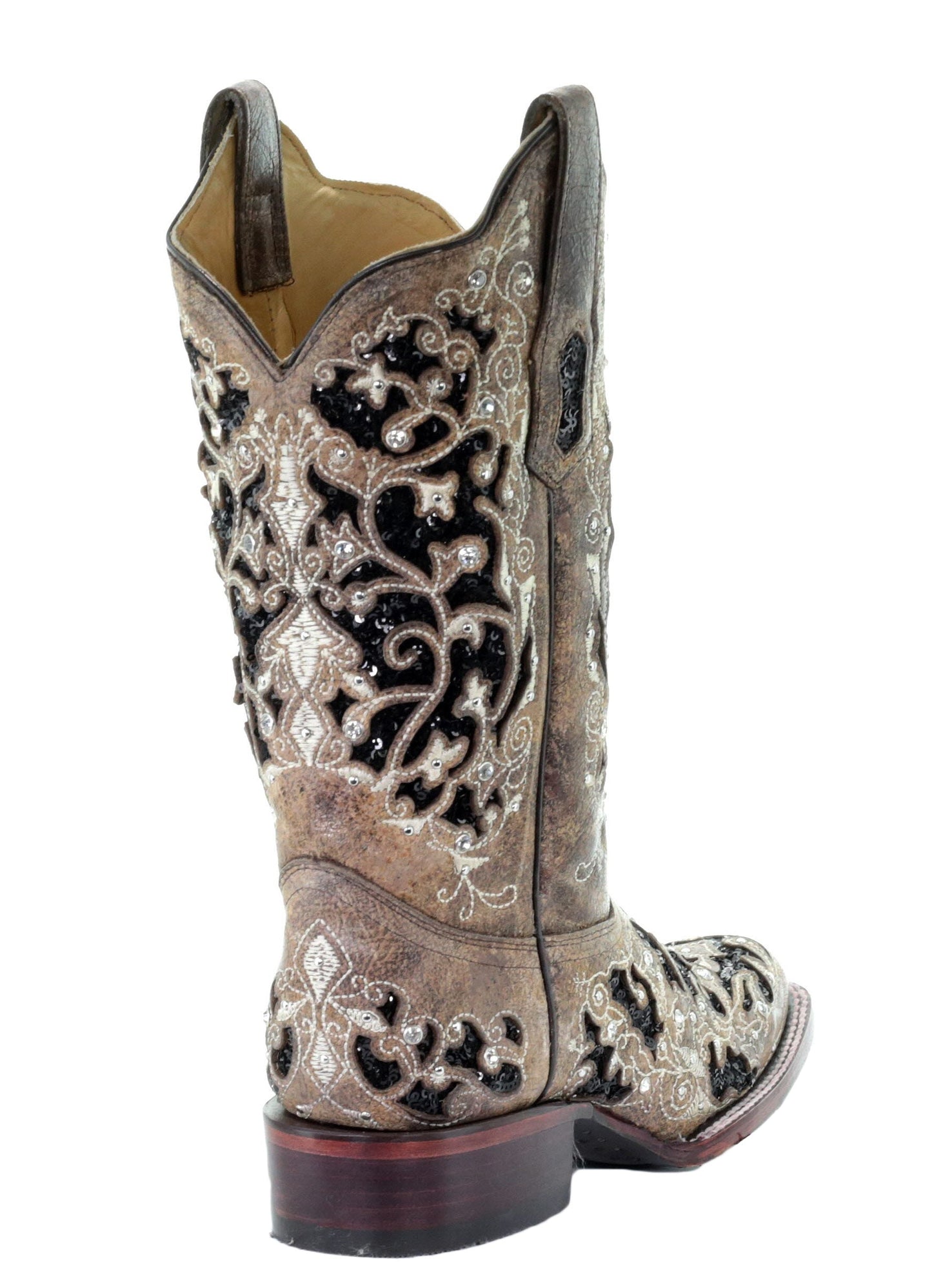 Corral Floral Embroidered Glitter Inlay and Studs Square Toe Boots