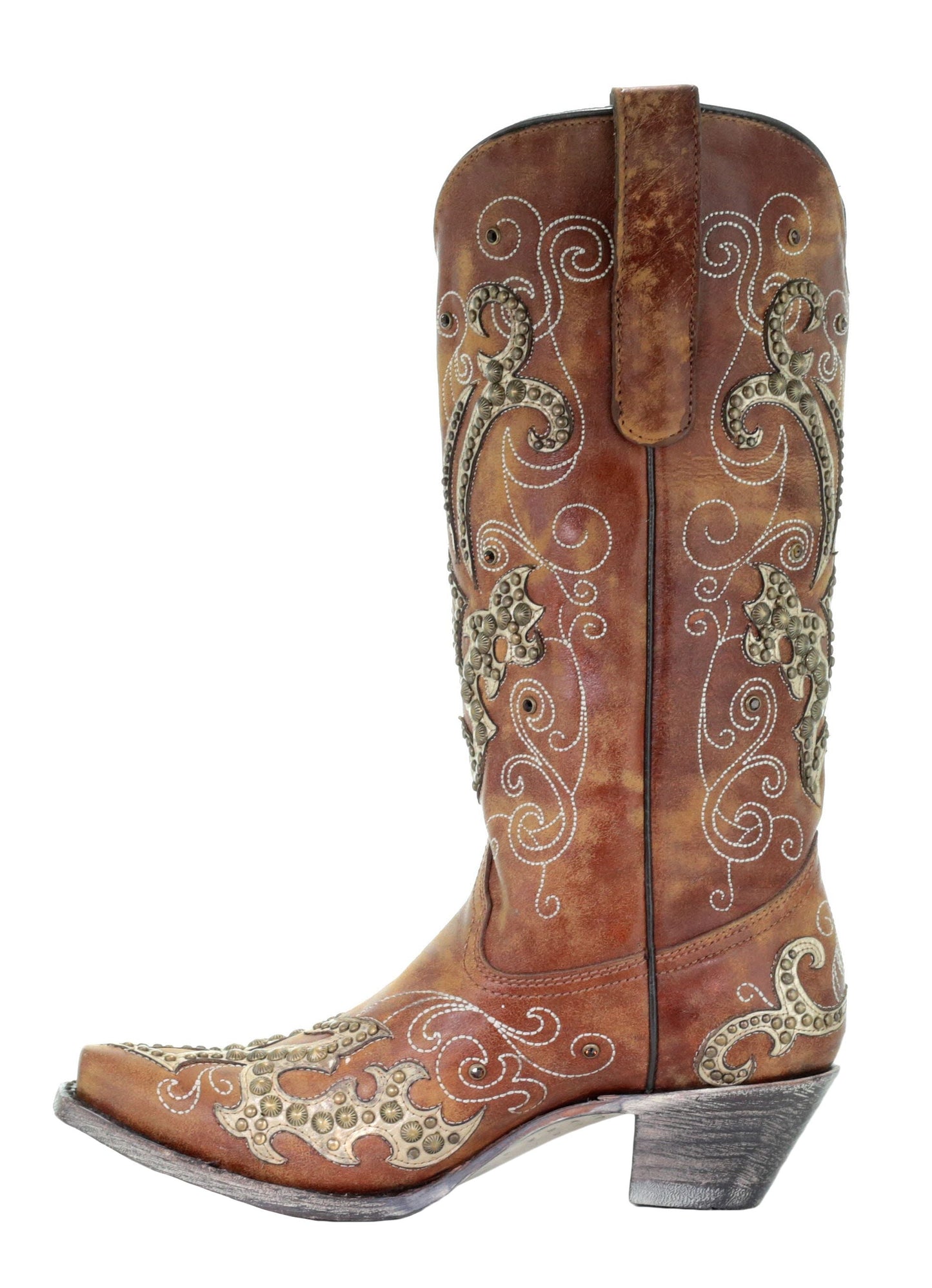 Corral Tan Overlay and Embroidered Studs and Crystals Boots