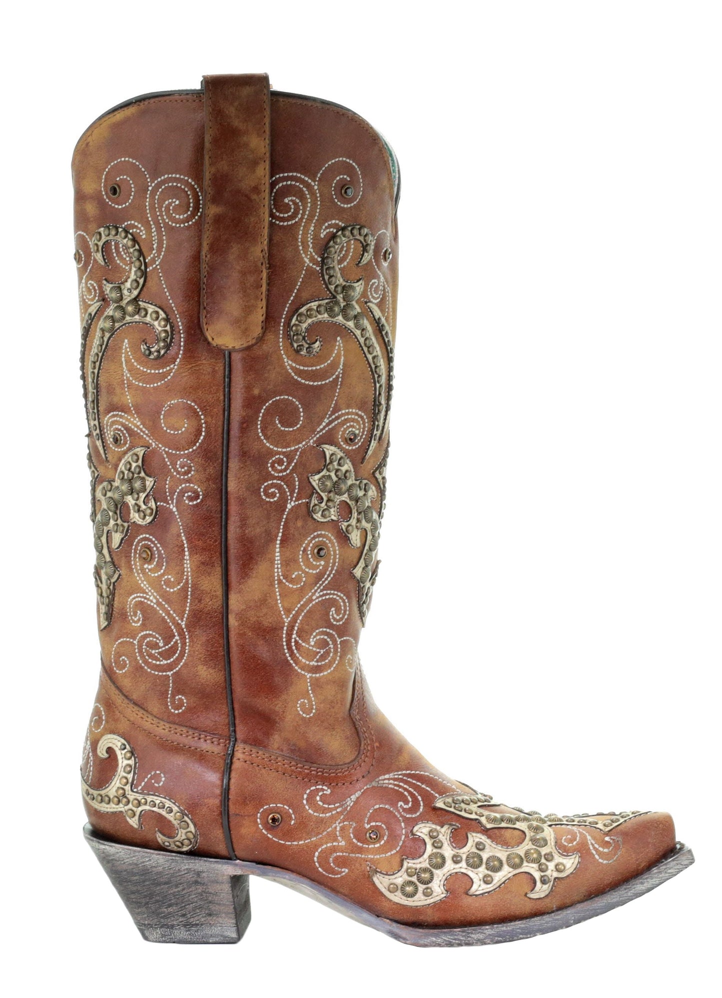 Corral Tan Overlay and Embroidered Studs and Crystals Boots