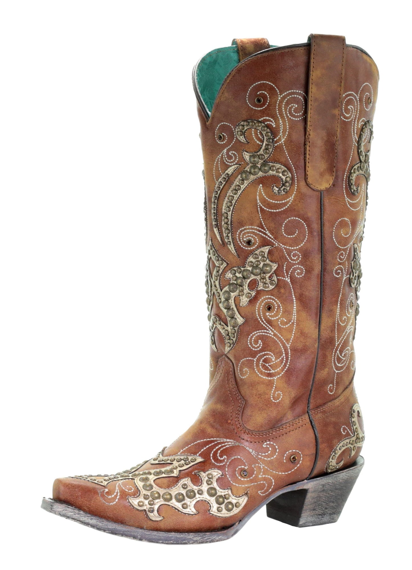 Corral Tan Overlay and Embroidered Studs and Crystals Boots