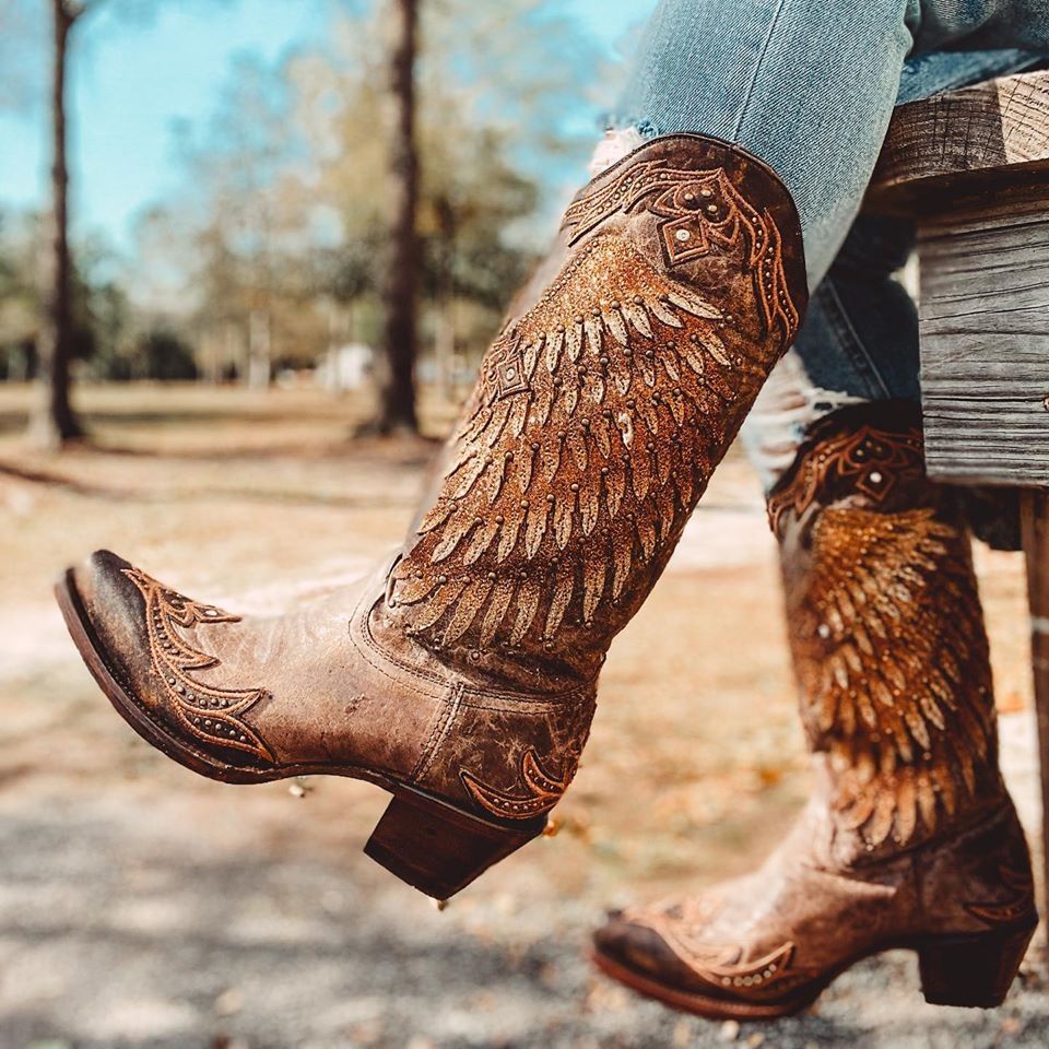 Corral Ladies Brown Wings and Cross Embroidery with Crystals Boots A3771