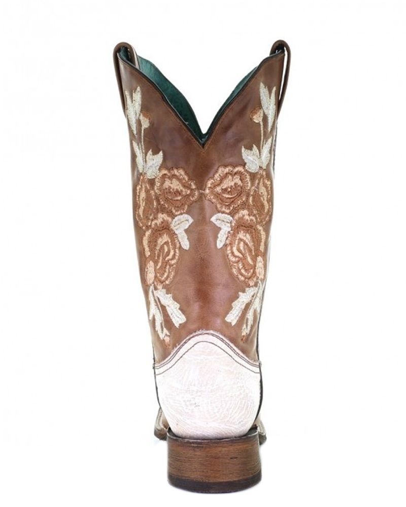 Corral Honey Bone Floral Embroidered Square Toe Boots