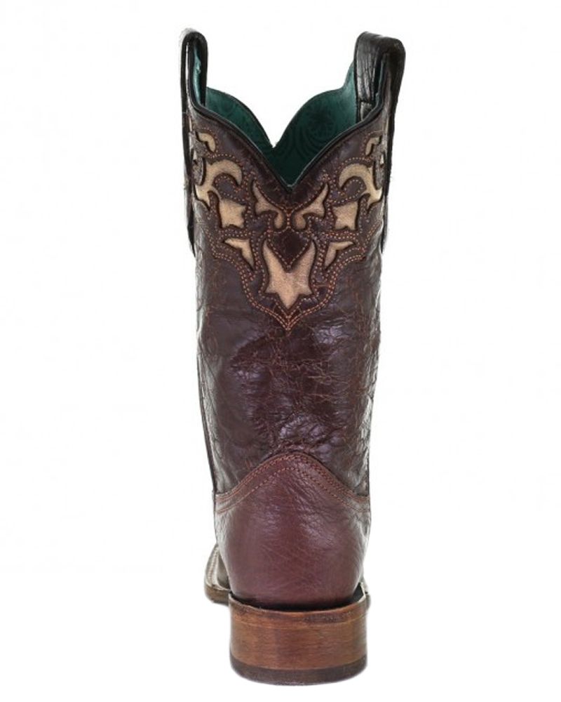 Corral Brown Lizard Beige Inlay Square Toe Boots