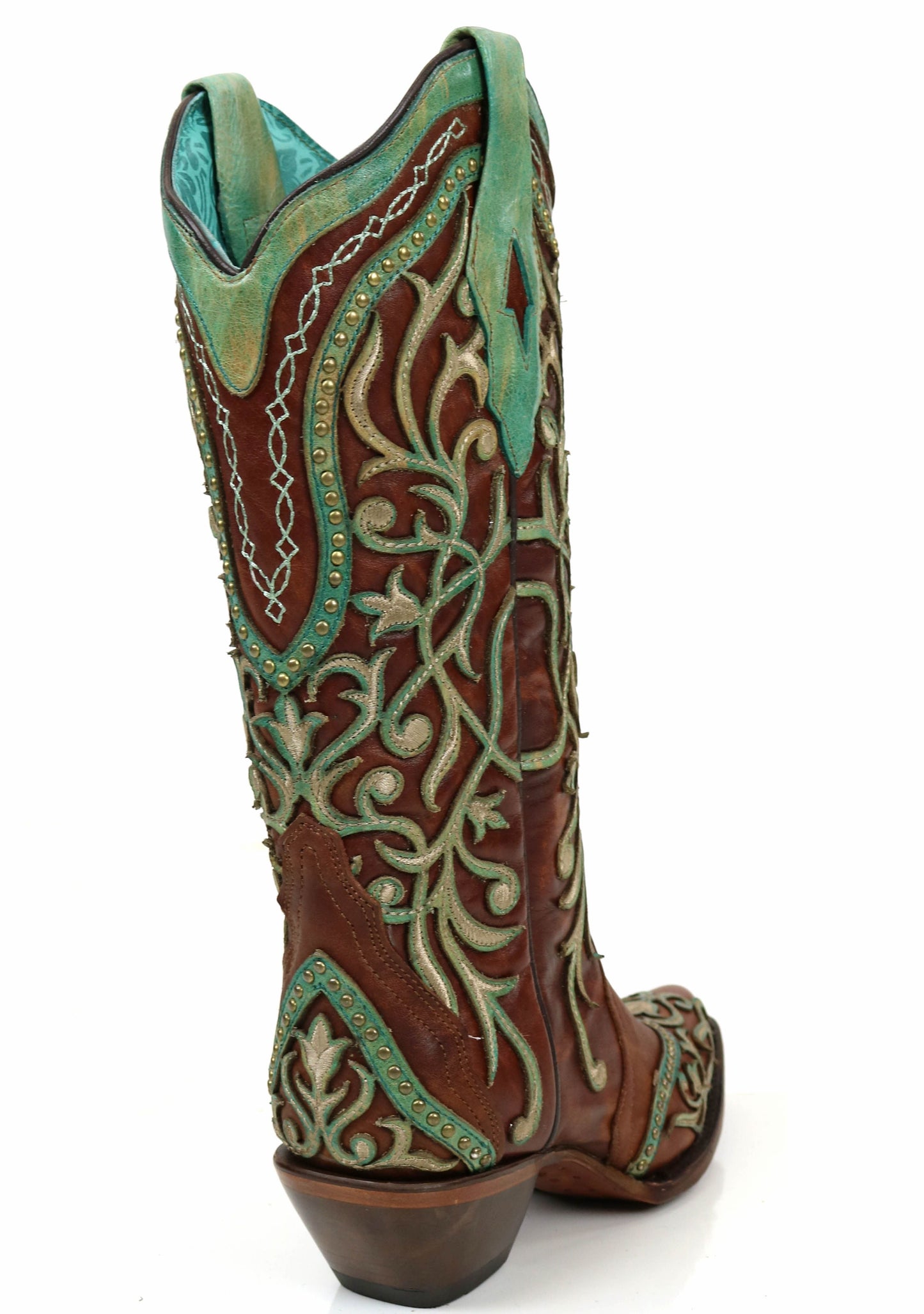 Corral Tan Turquoise Overlay and Embroidered Studs and Crystals Boots