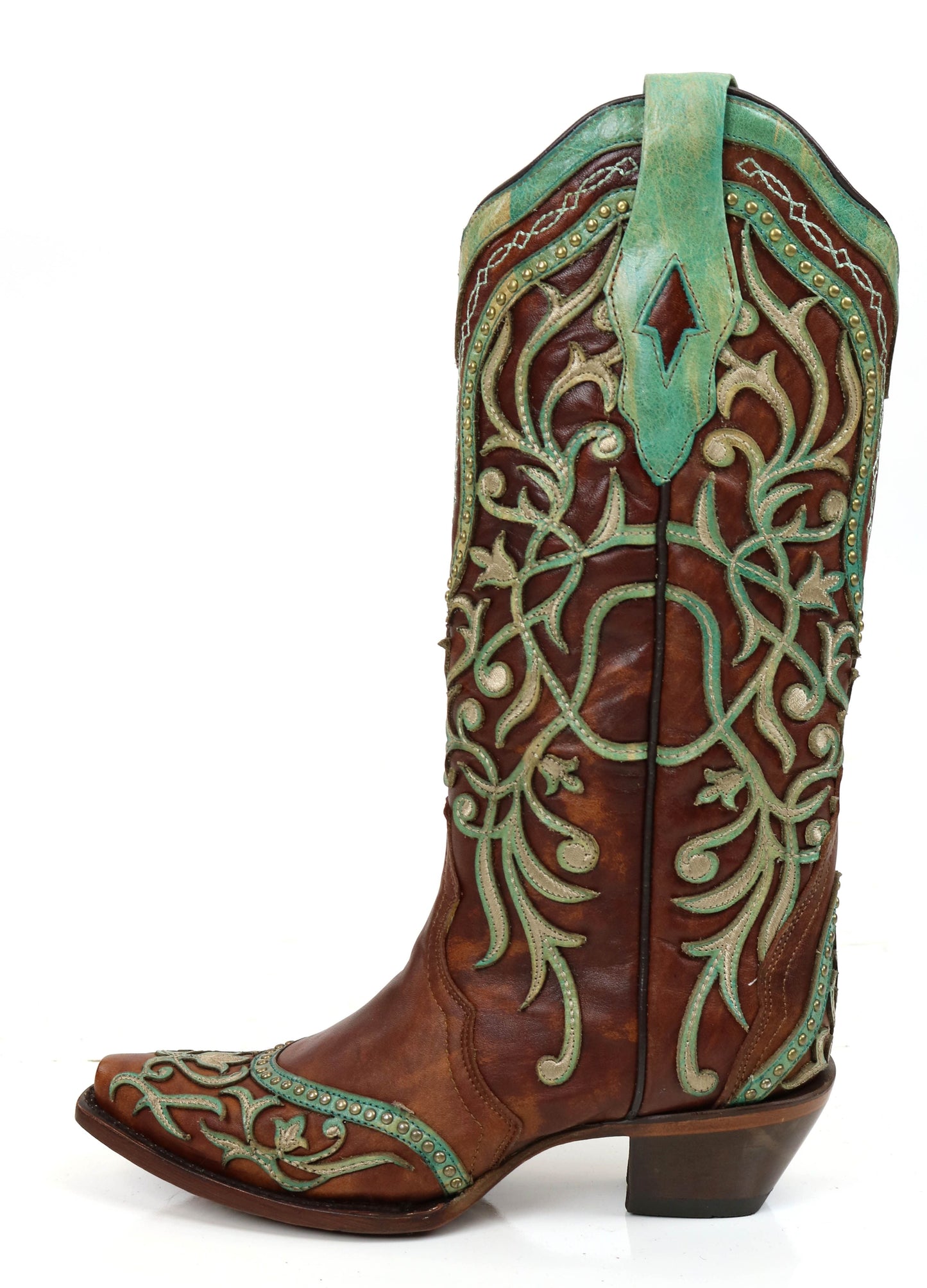 Corral Tan Turquoise Overlay and Embroidered Studs and Crystals Boots