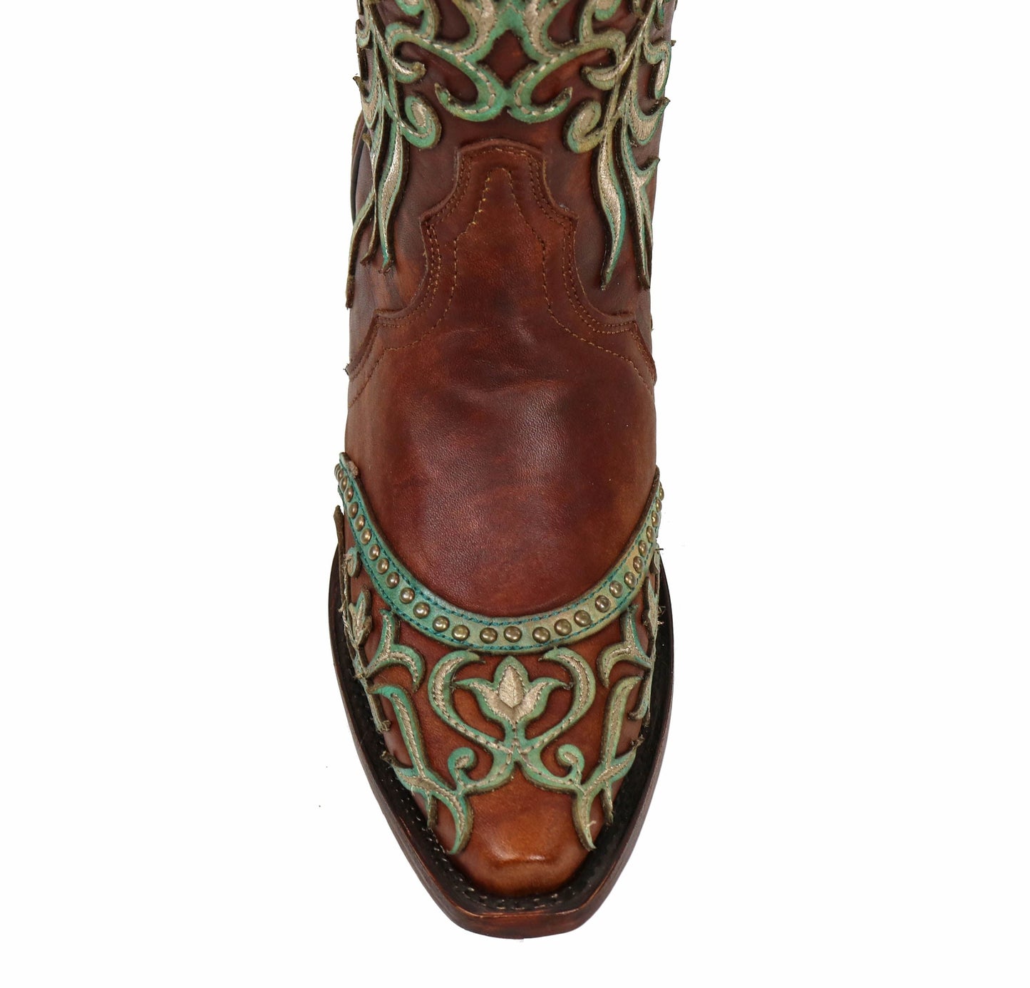 Corral Tan Turquoise Overlay and Embroidered Studs and Crystals Boots