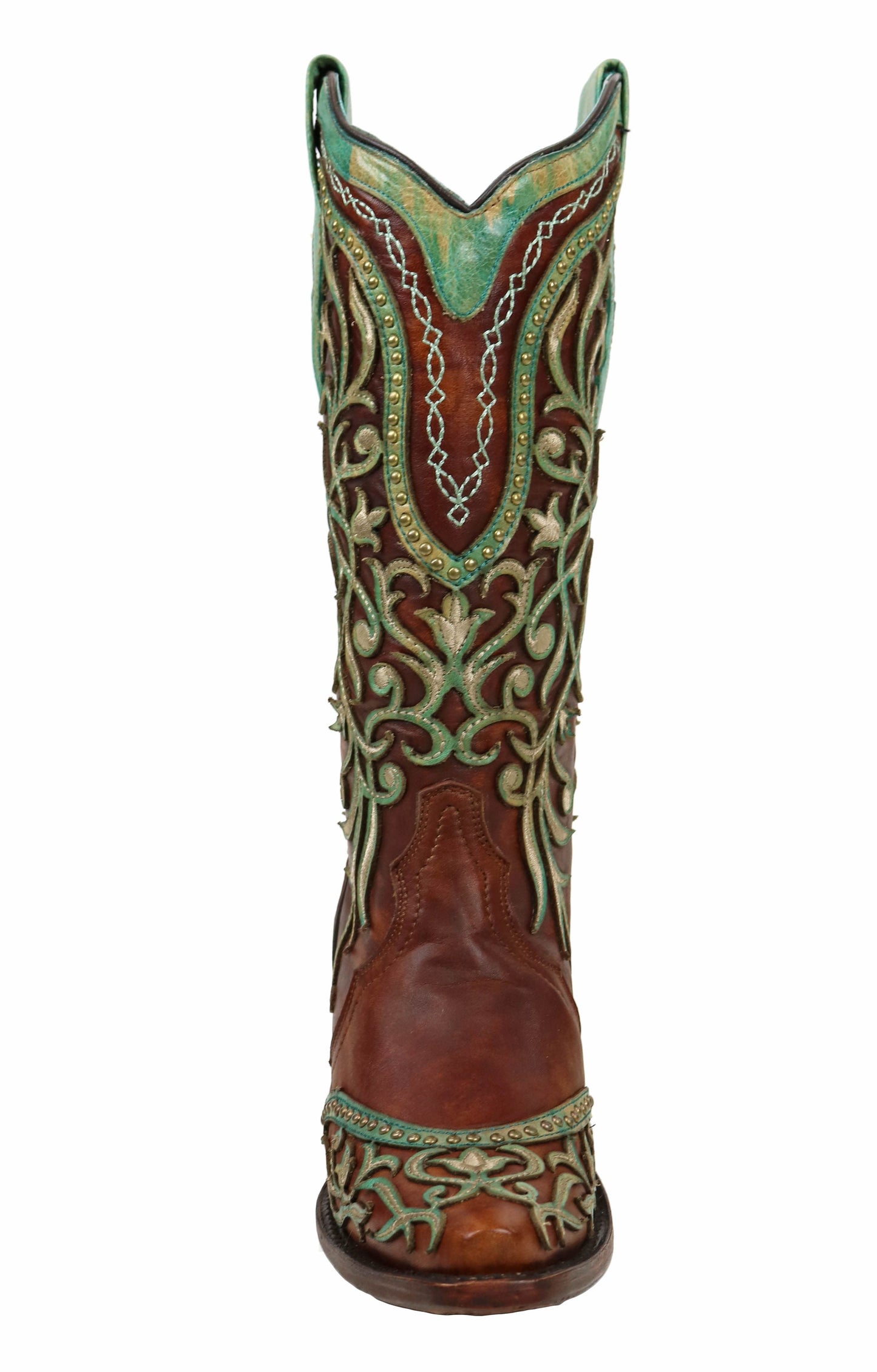 Corral Tan Turquoise Overlay and Embroidered Studs and Crystals Boots