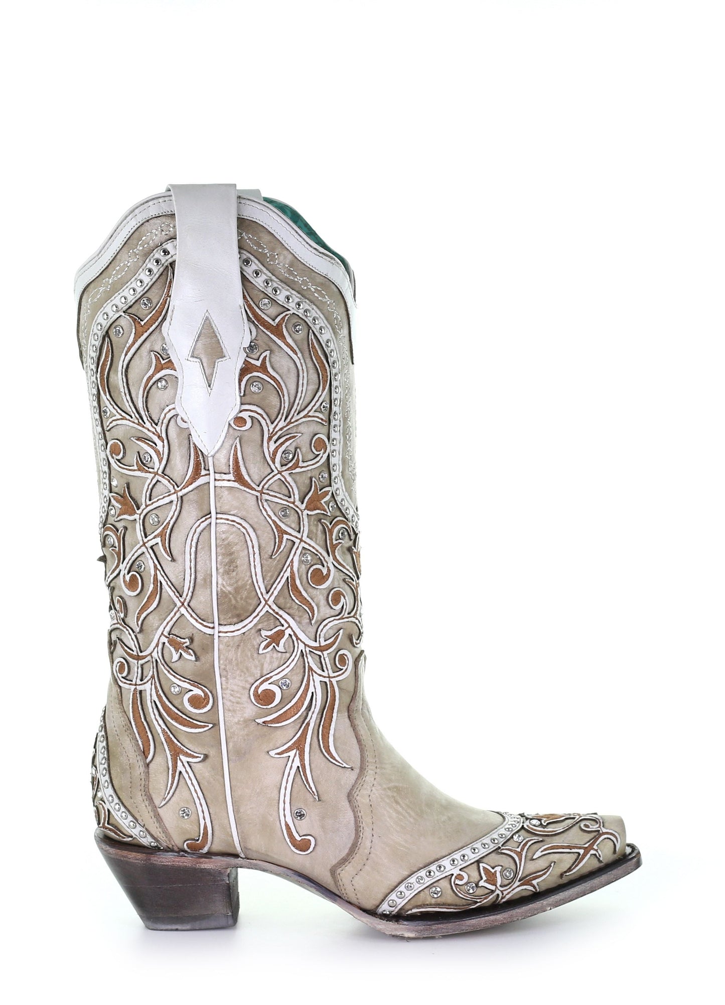 Corral White Overlay and Embroidered Studs and Crystals Boots