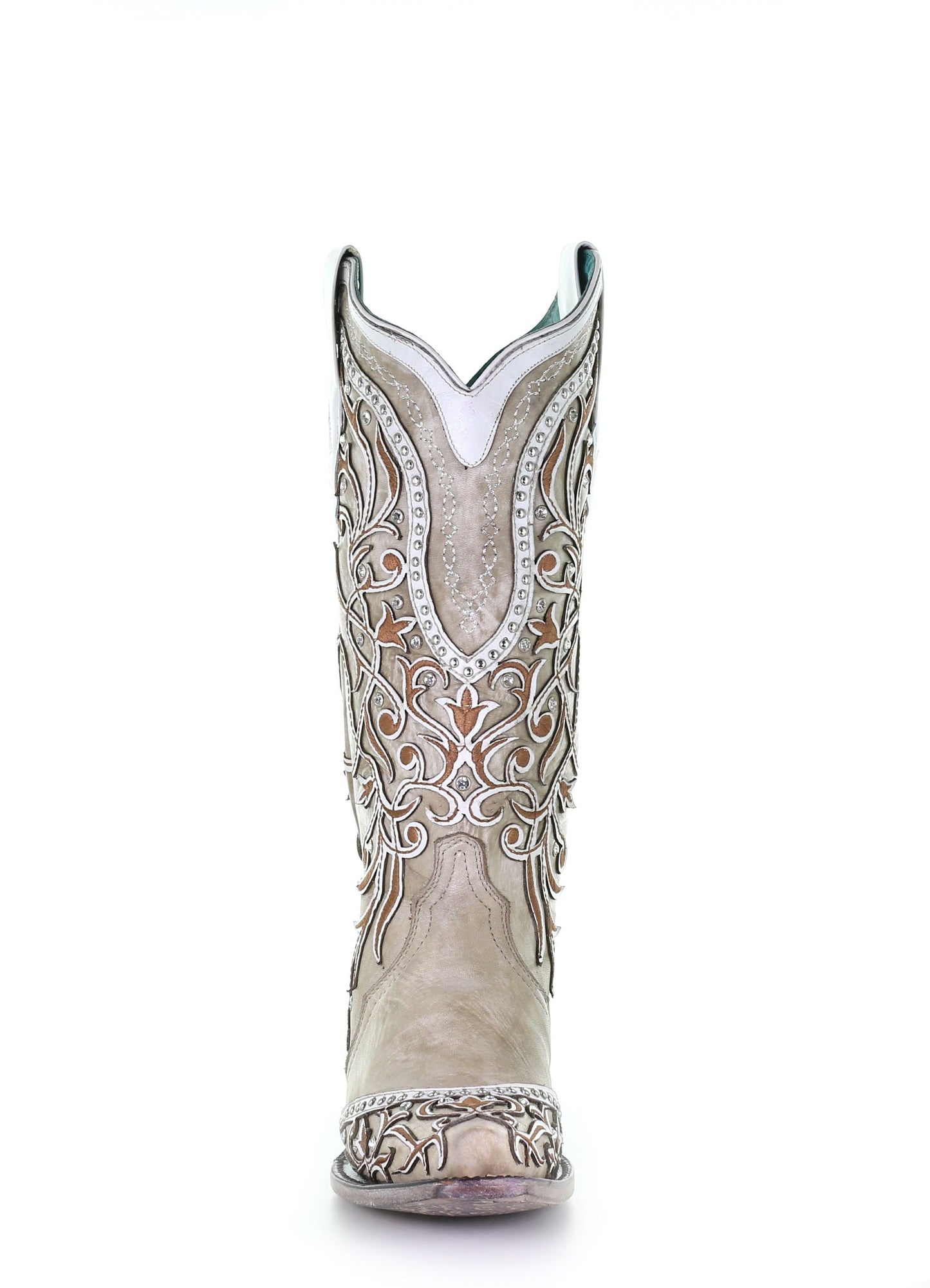 Corral White Overlay and Embroidered Studs and Crystals Boots