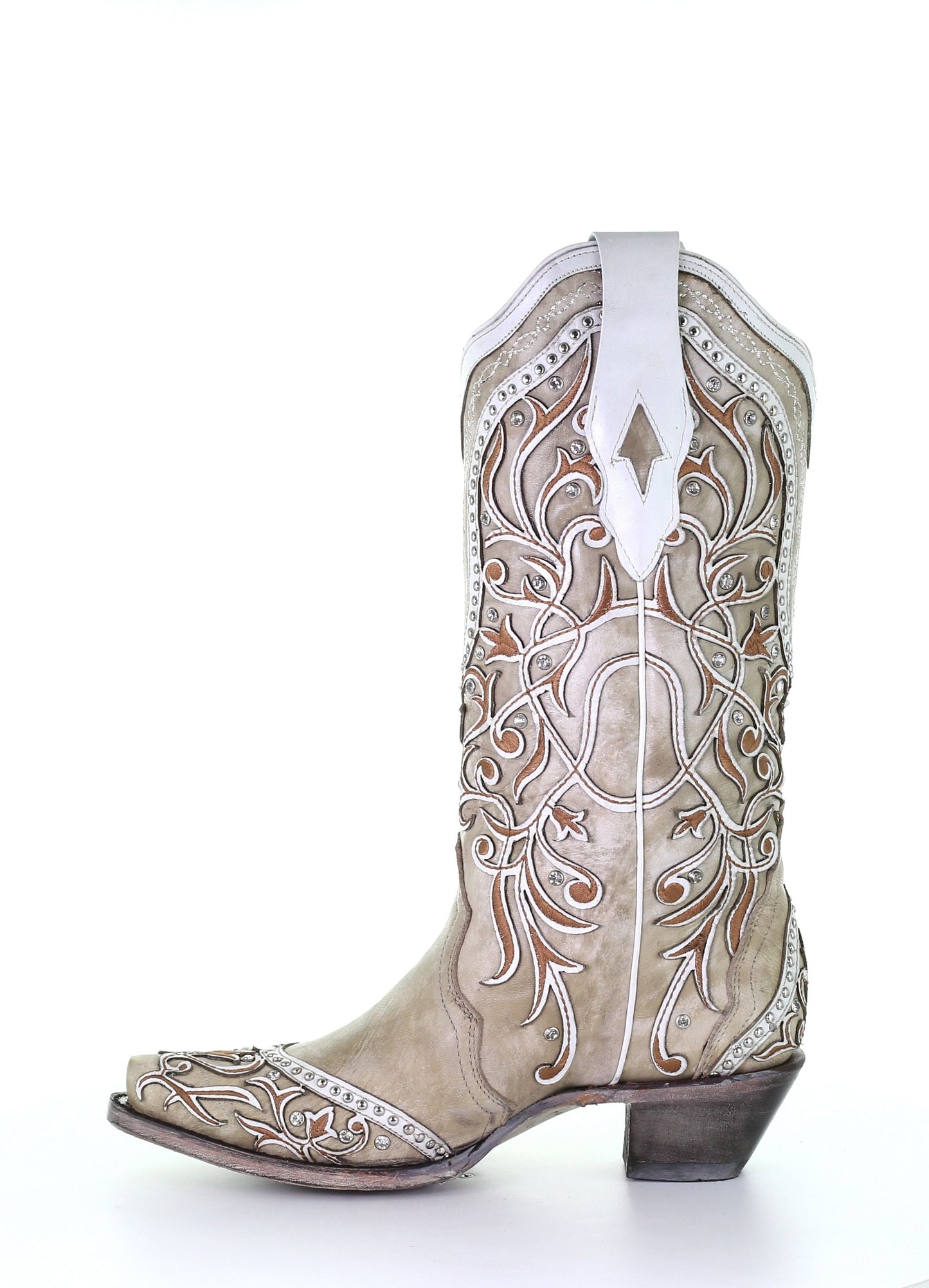 Corral White Overlay and Embroidered Studs and Crystals Boots