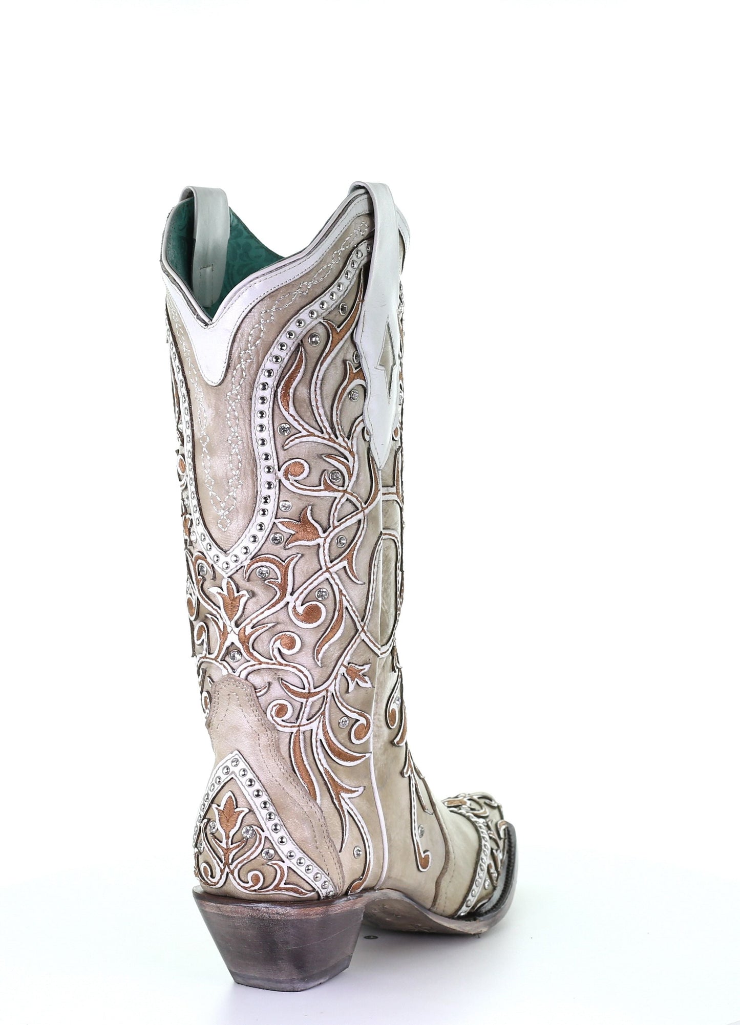 Corral White Overlay and Embroidered Studs and Crystals Boots