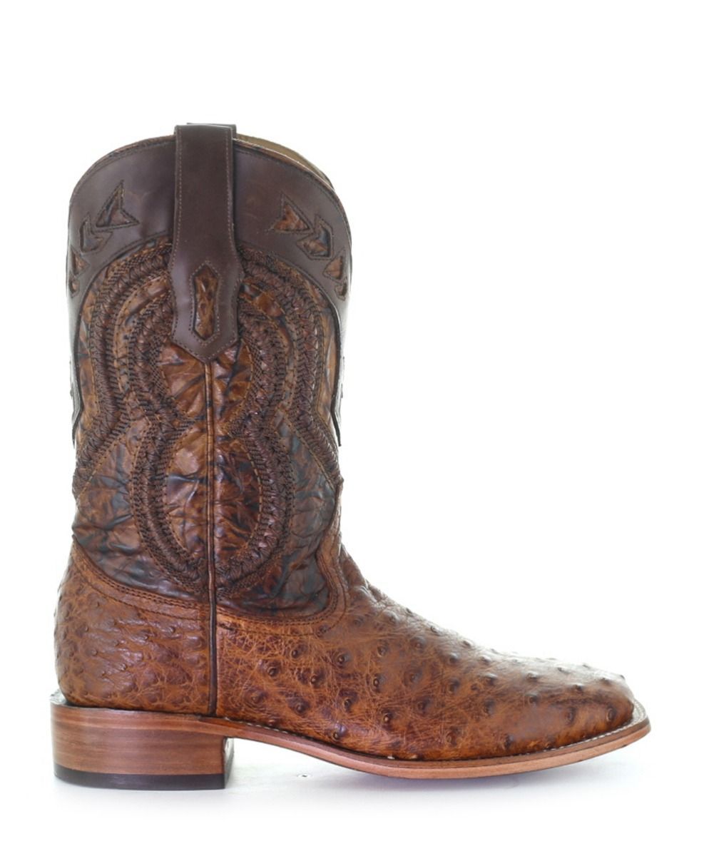 Cognac Ostrich Overlay and Embroidery Boots A4007 By Corral