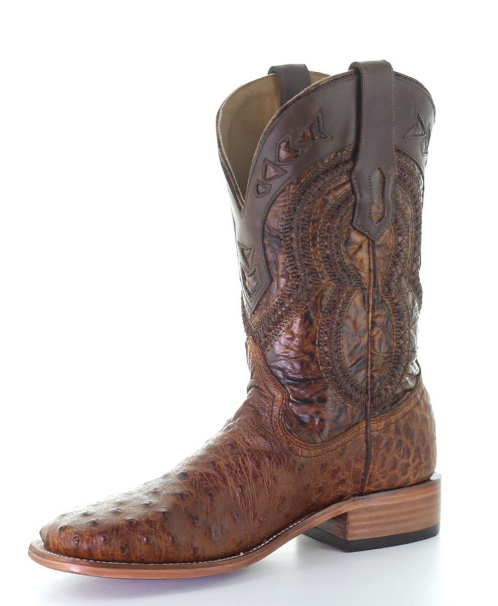 Cognac Ostrich Overlay and Embroidery Boots A4007 By Corral